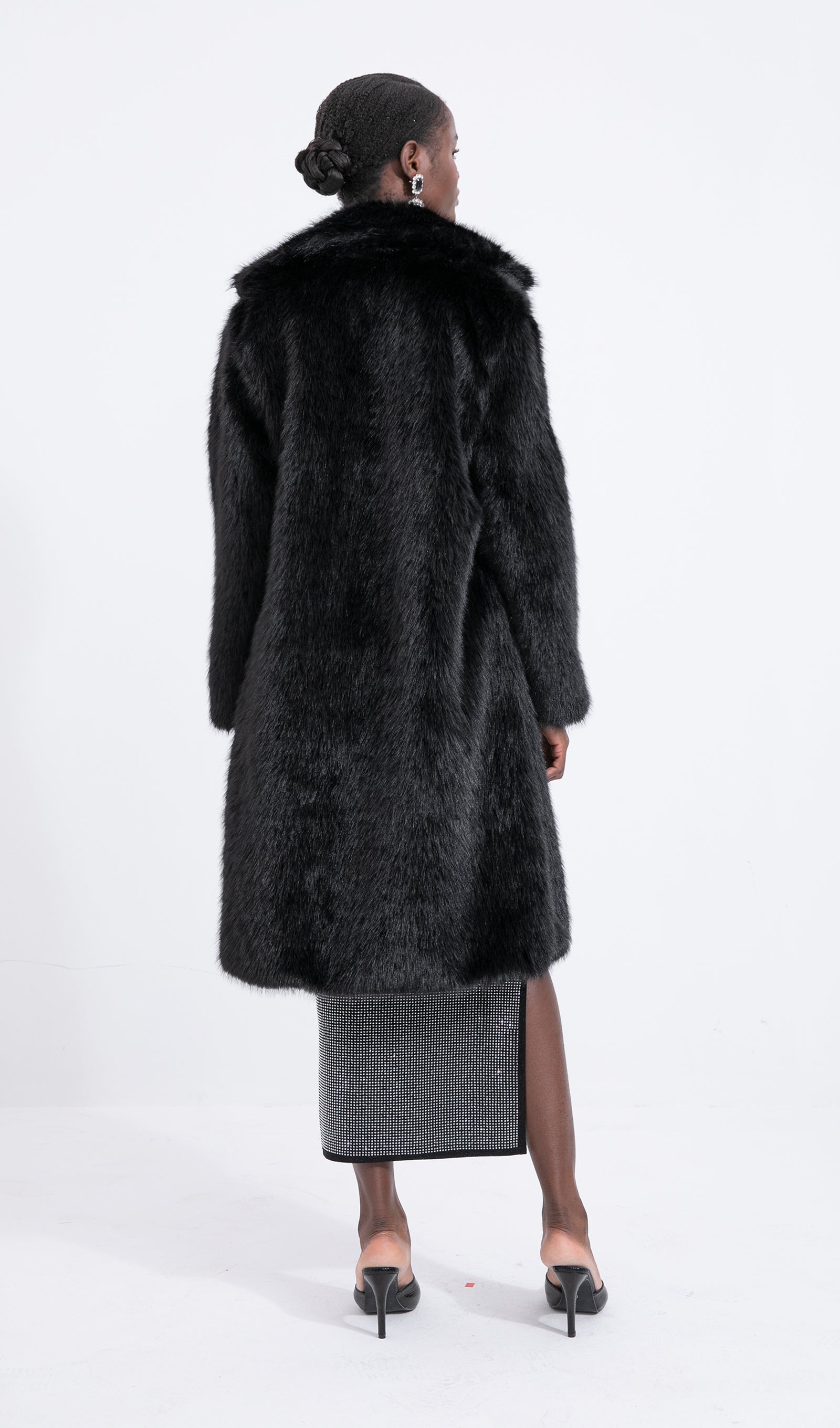 Trendy Siyah Maksi Boy Eko-Ceket