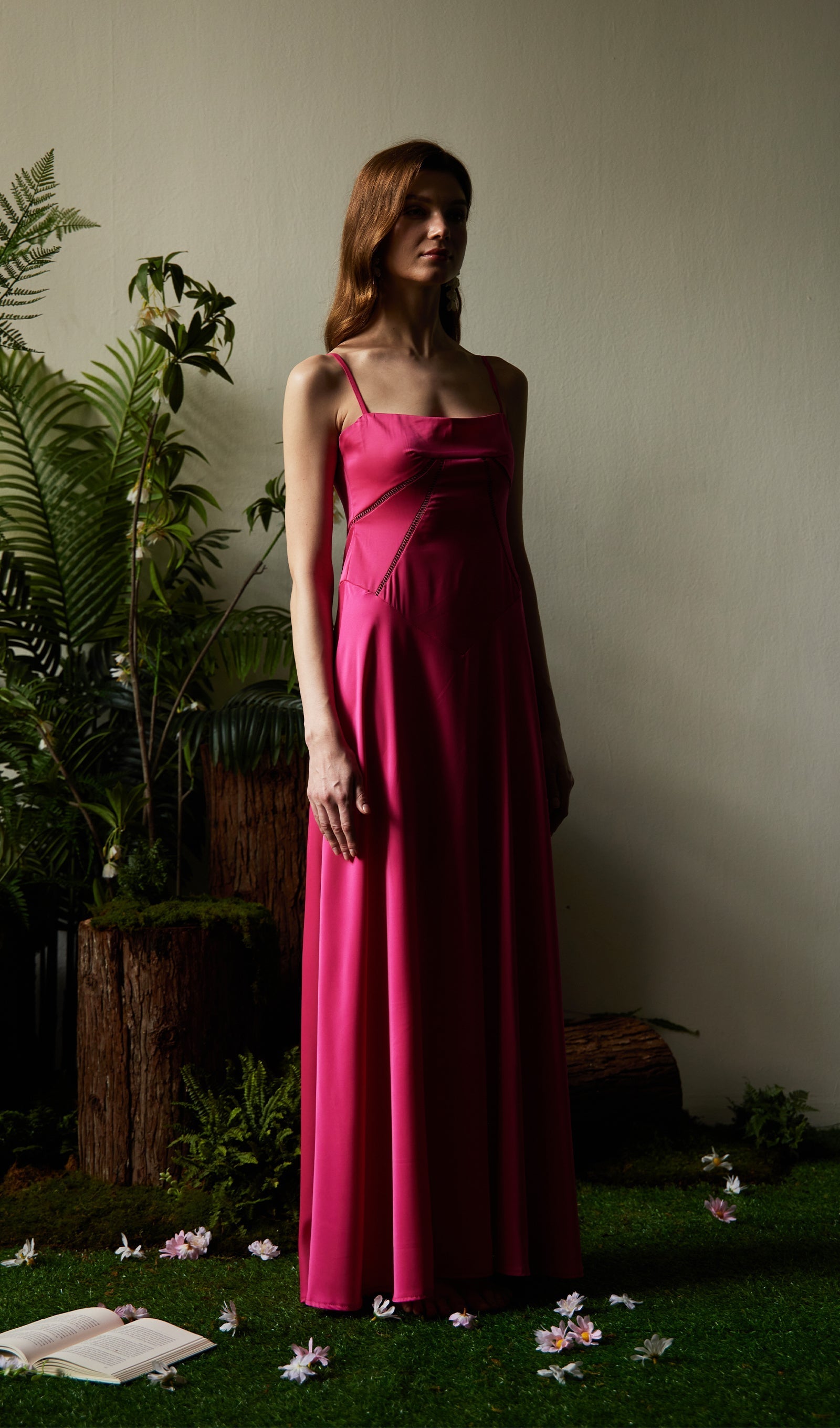 Saten Dantelli Maksi Elbise