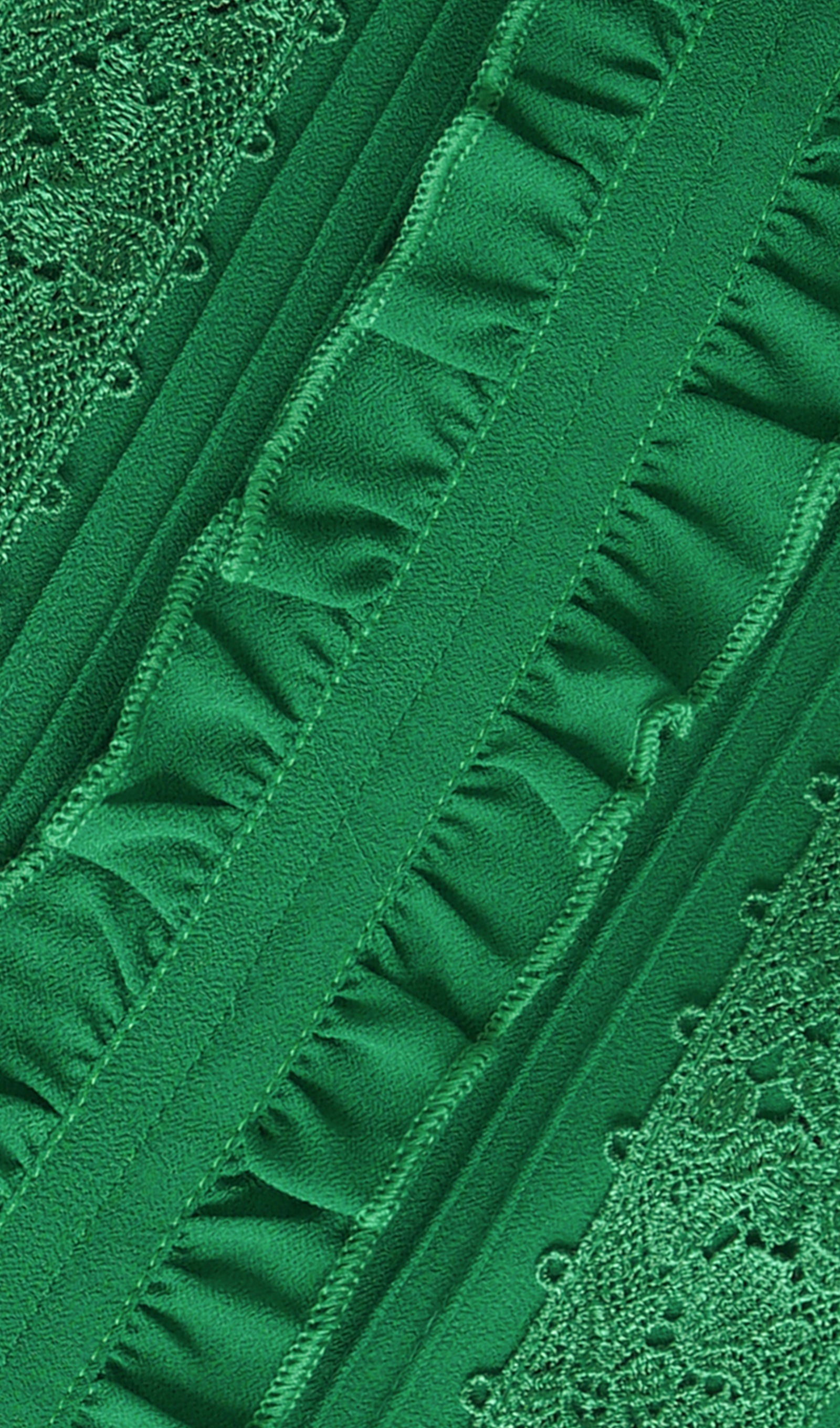 Fit ve Flare Maksi Fırfırlı Pileli Dantel Elbise Yeşil