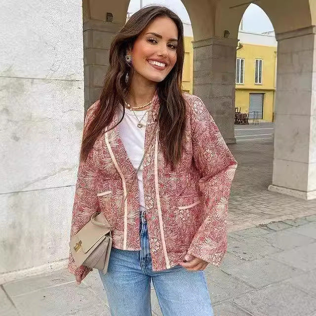 Retro Baskılı Kapitone Ceket