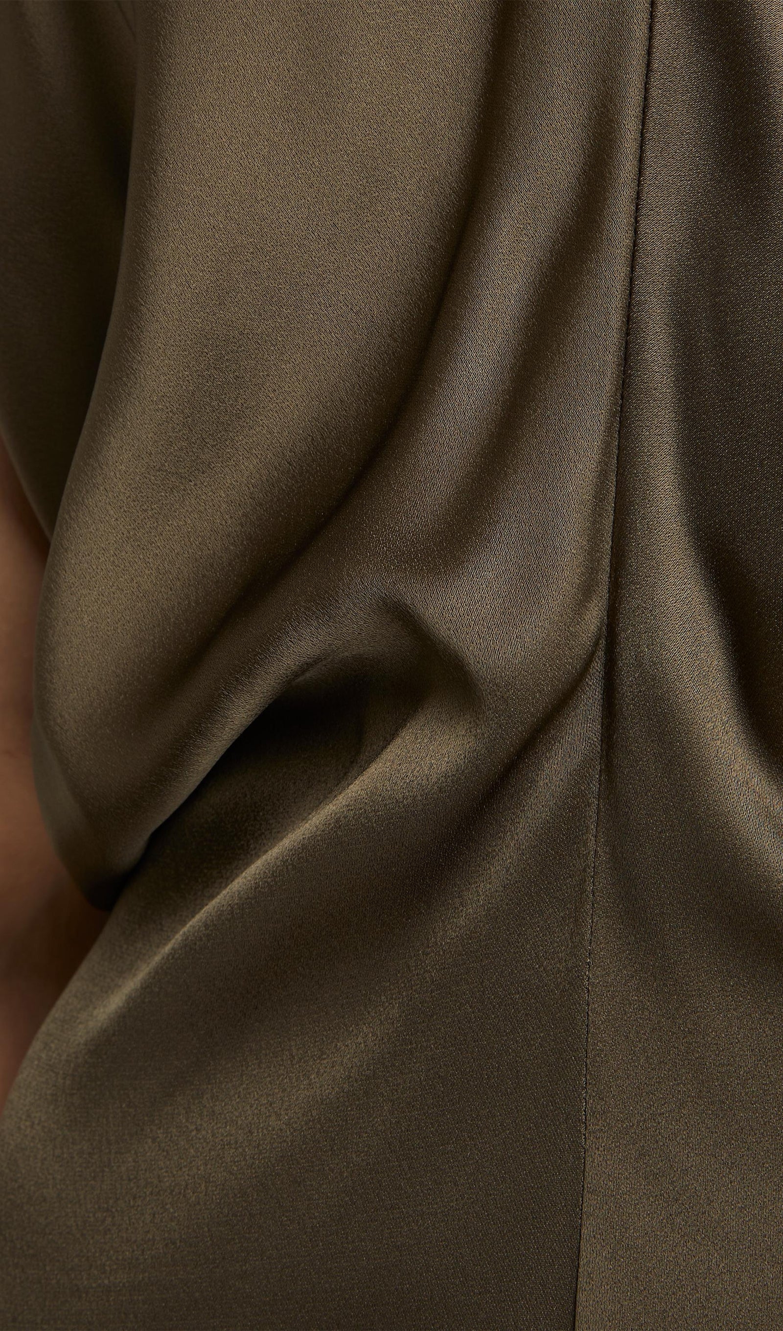 Slouch Bel Saten Midi Elbise-Yeşil