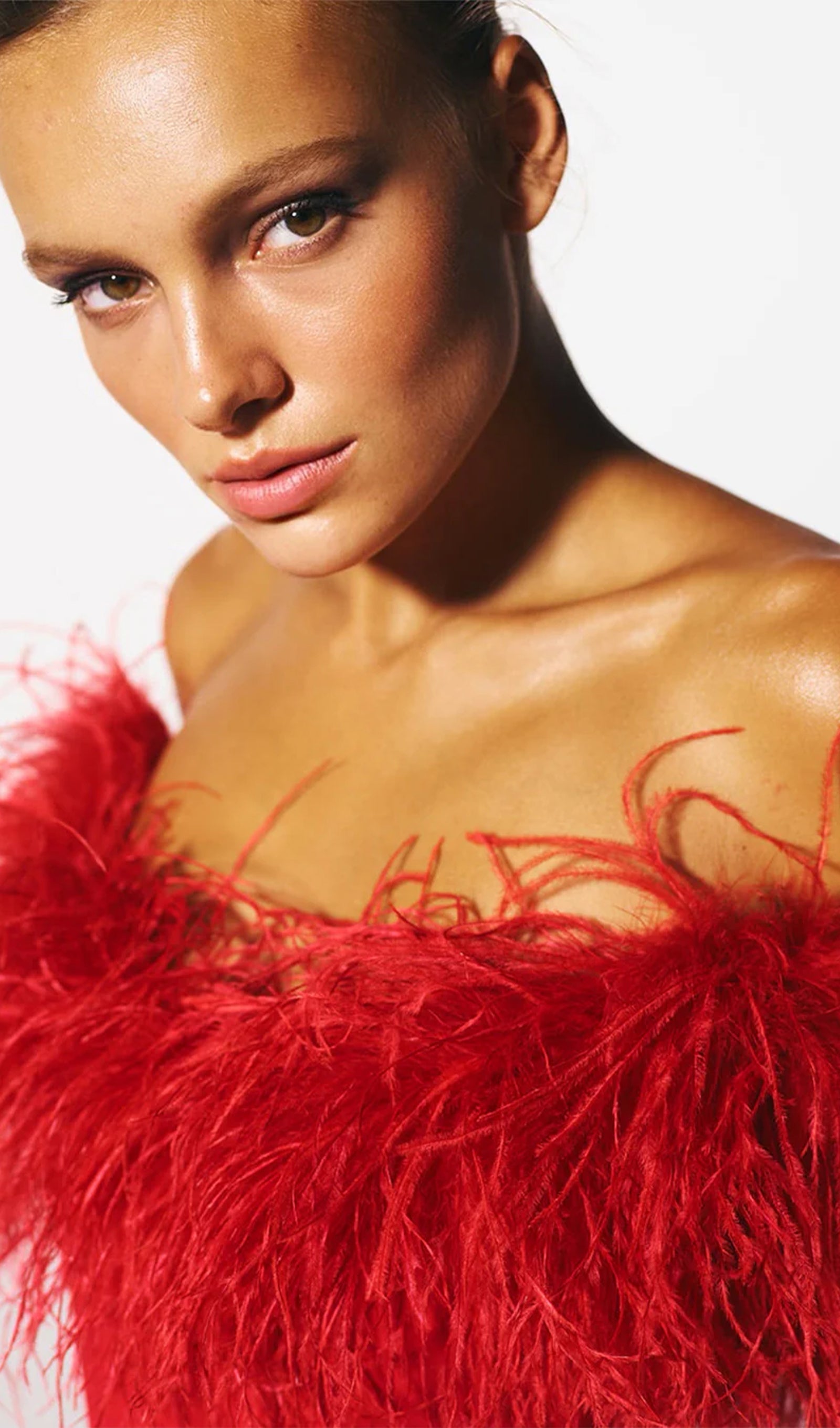 Lena Tüy Süslemeli Midi Elbise Kırmızı