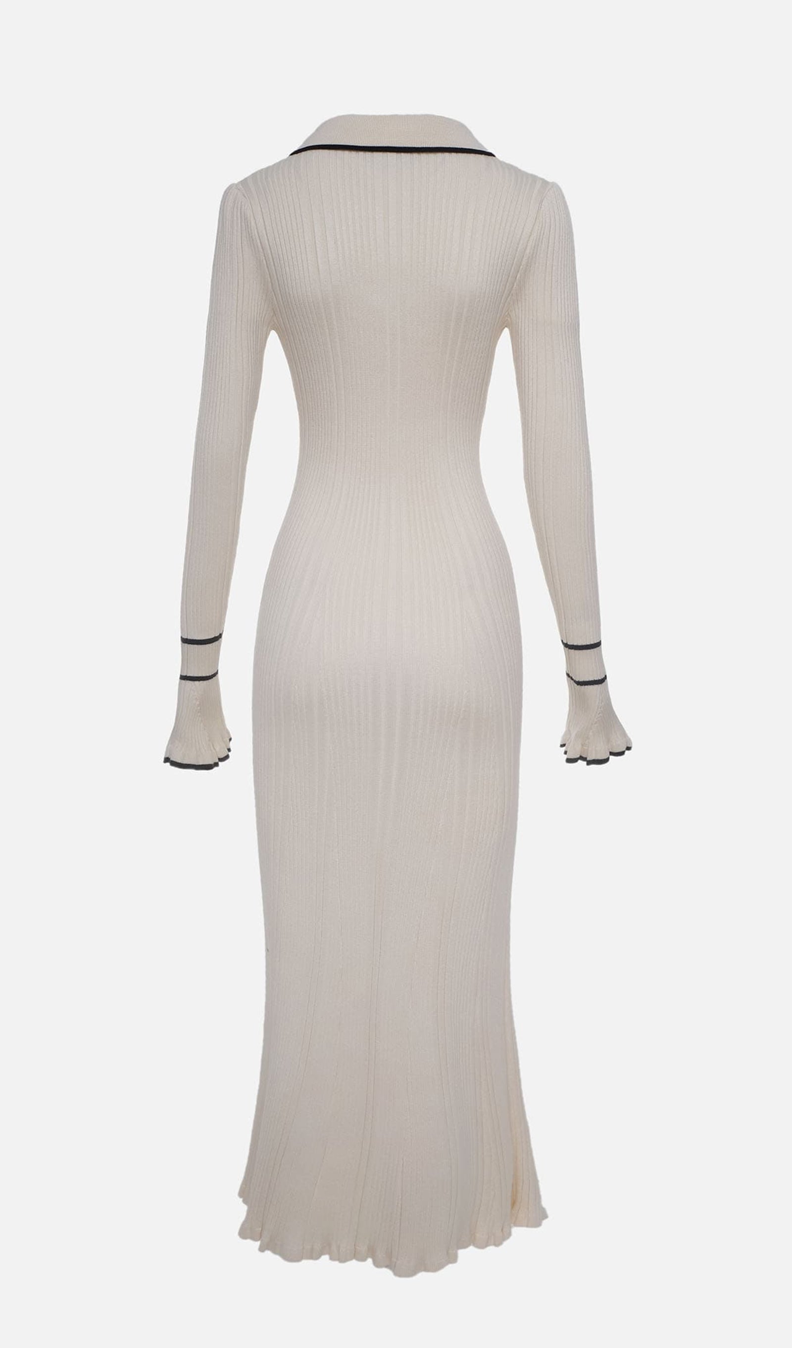 Fitilli Ribana Örgü Midi Elbise-Krem