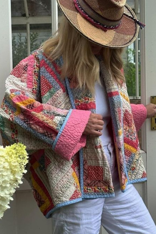 Bol Hırka Kapitone Ekose Pamuklu Ceket