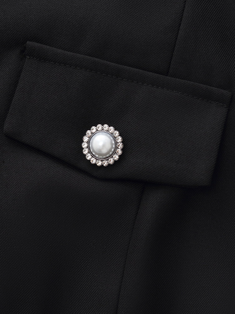 Fırfır Süslemeli İnci Düğmeli Kadın Mini Siyah Spor Elbise