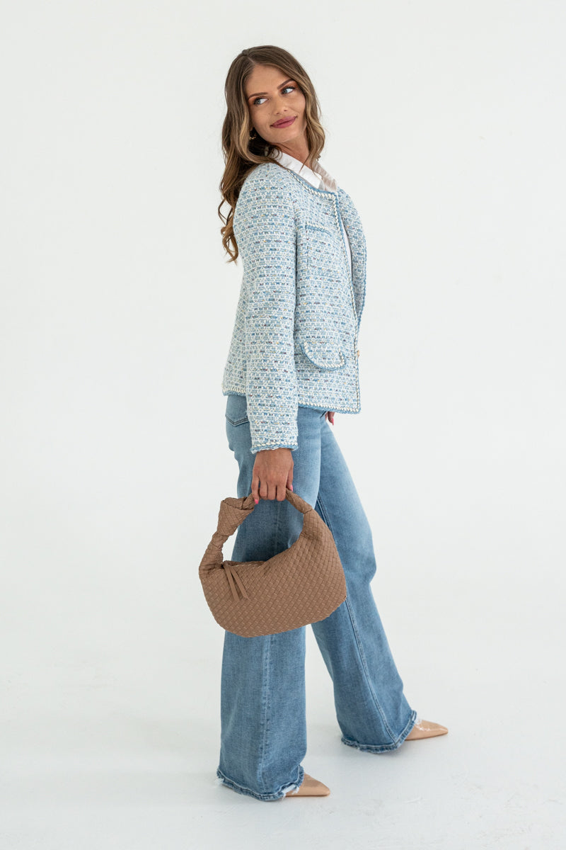 Uzun Kollu Tweed Düğmeli Ceket