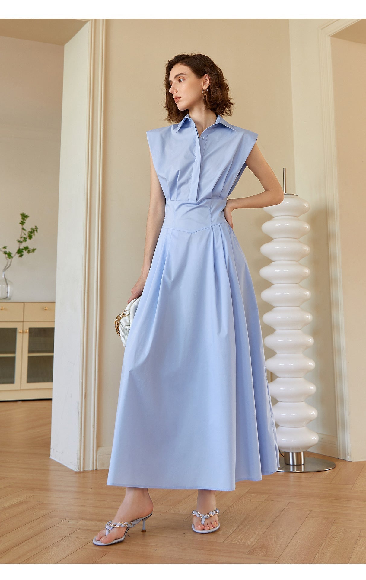 Aurora Kolsuz Polo Yaka Pamuklu Maxi Elbise