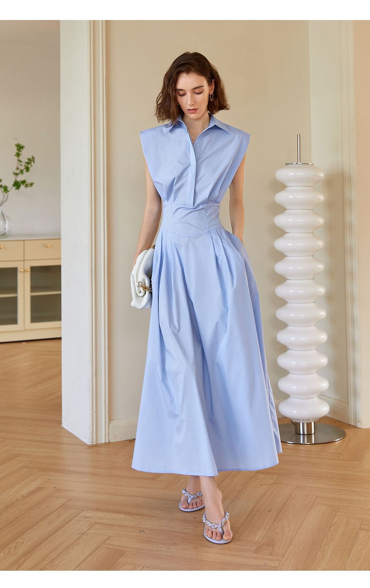 Aurora Kolsuz Polo Yaka Pamuklu Maxi Elbise