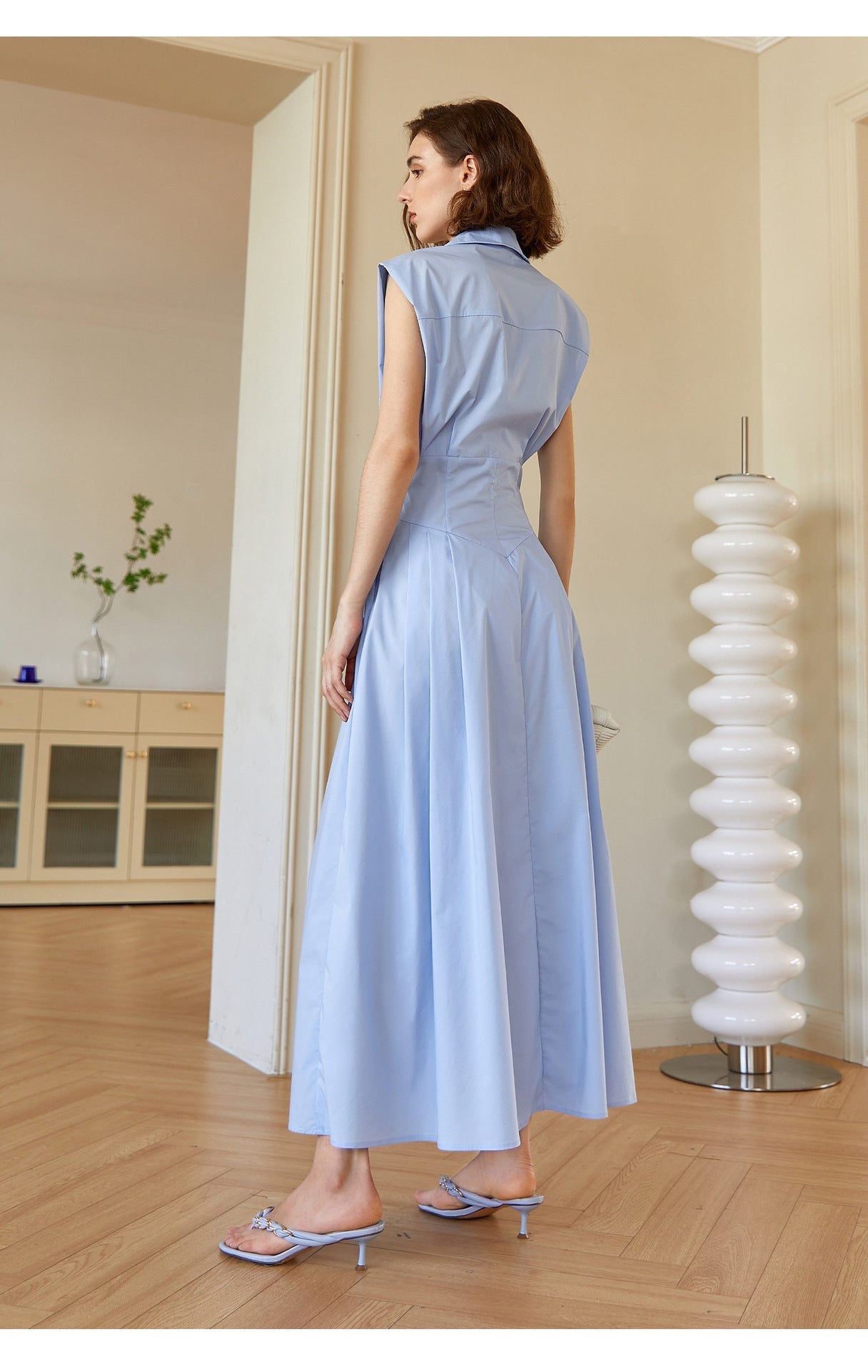 Aurora Kolsuz Polo Yaka Pamuklu Maxi Elbise