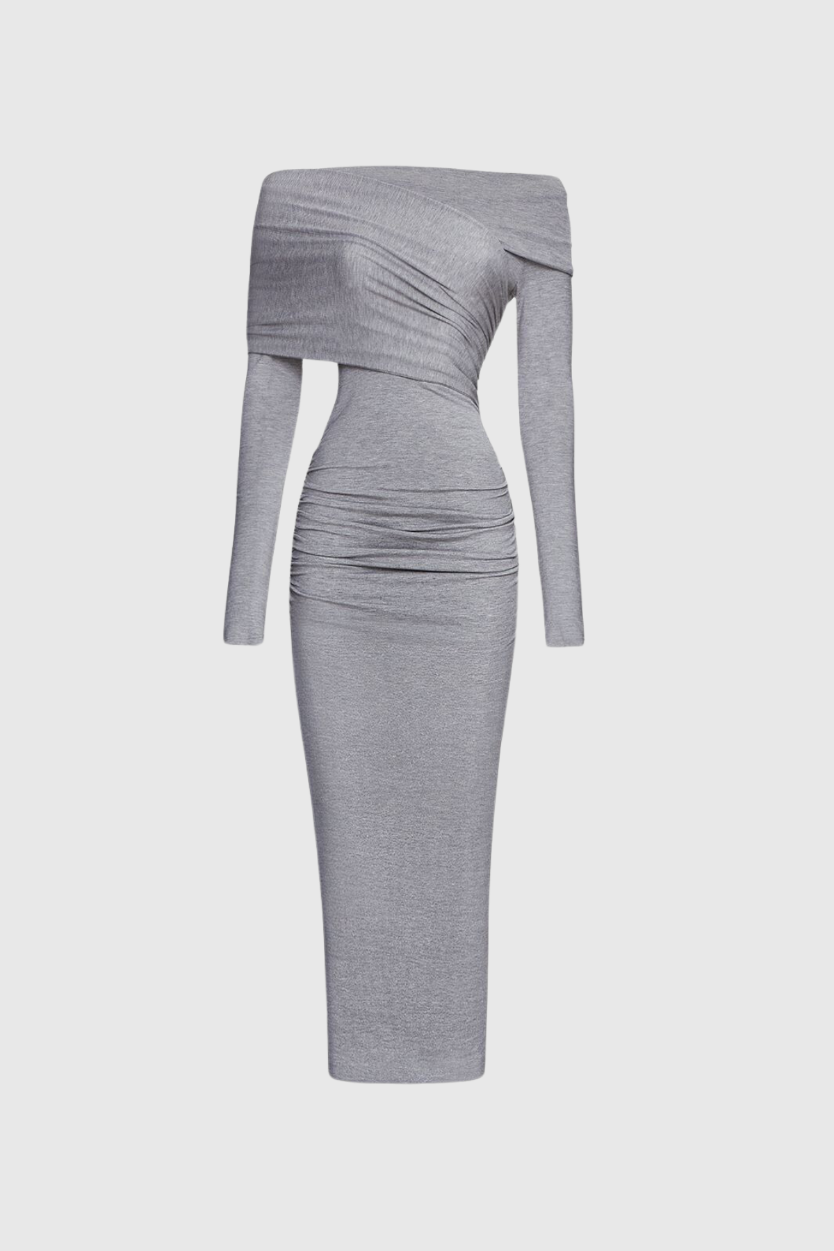 Afton Kapalı Omuz Ruch Bodycon Maksi Elbise