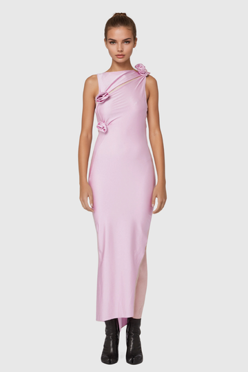 Agatha Çiçek Yırtmaçlı Asimetrik Maksi Elbise