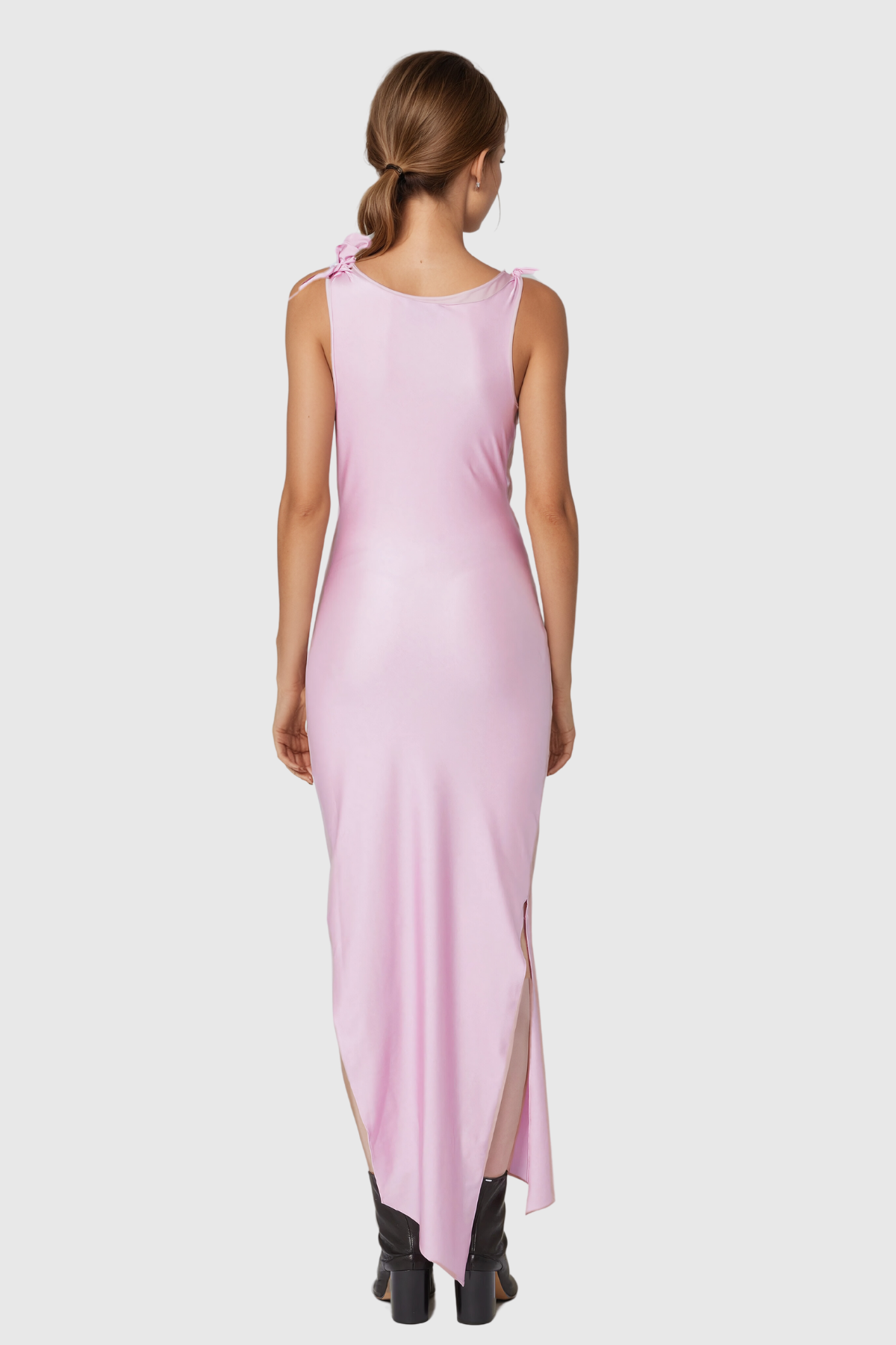 Agatha Çiçek Yırtmaçlı Asimetrik Maksi Elbise