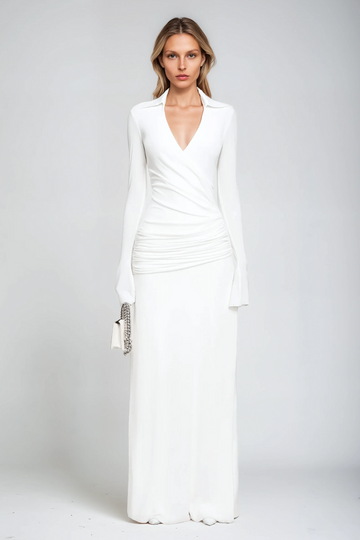 Amiah Ruch Yaka Maksi Elbise Beyaz