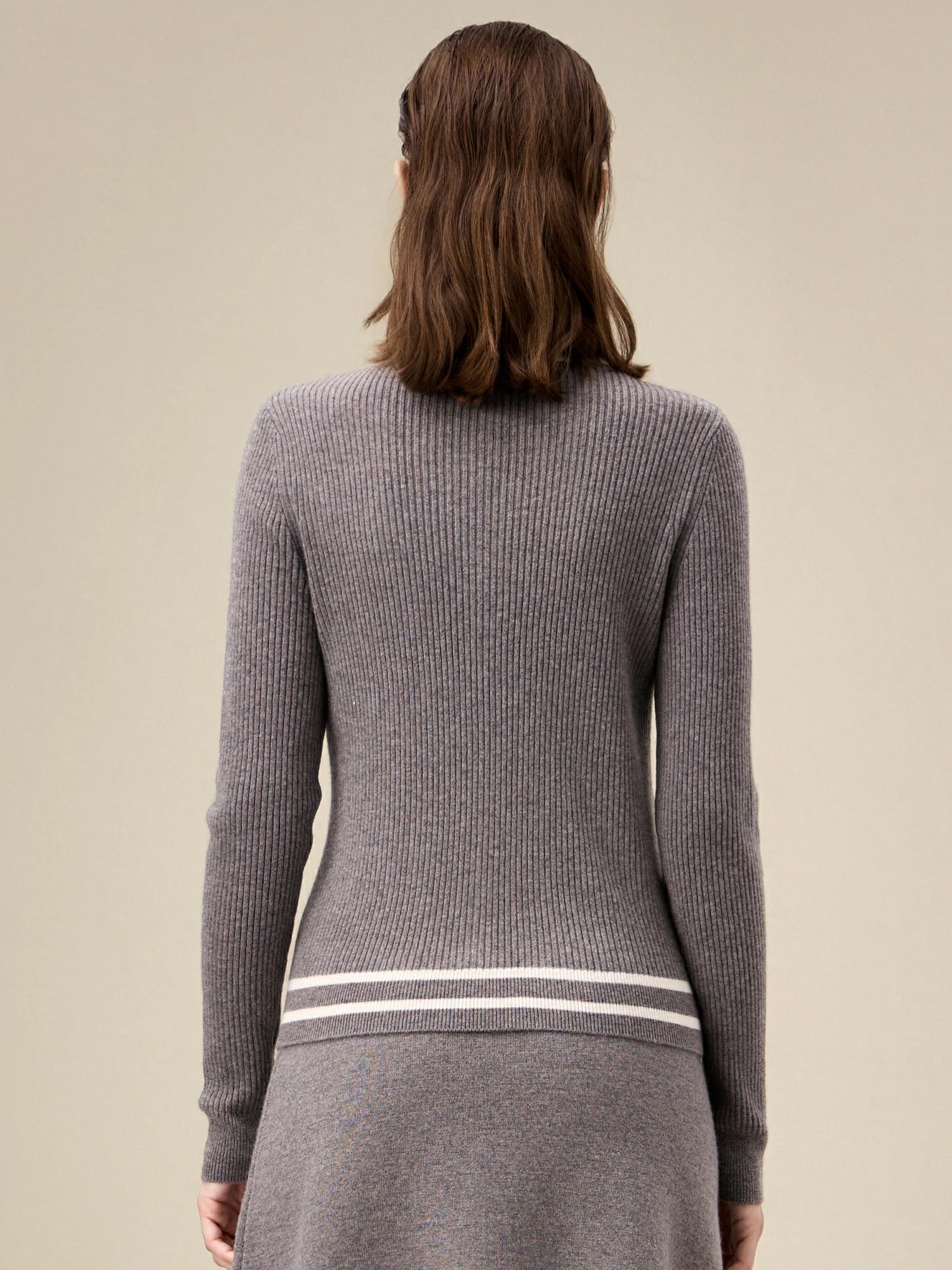 Yaka Kontrast Renkli Çift %100 Yün  Fermuarlı Örgü Hırka