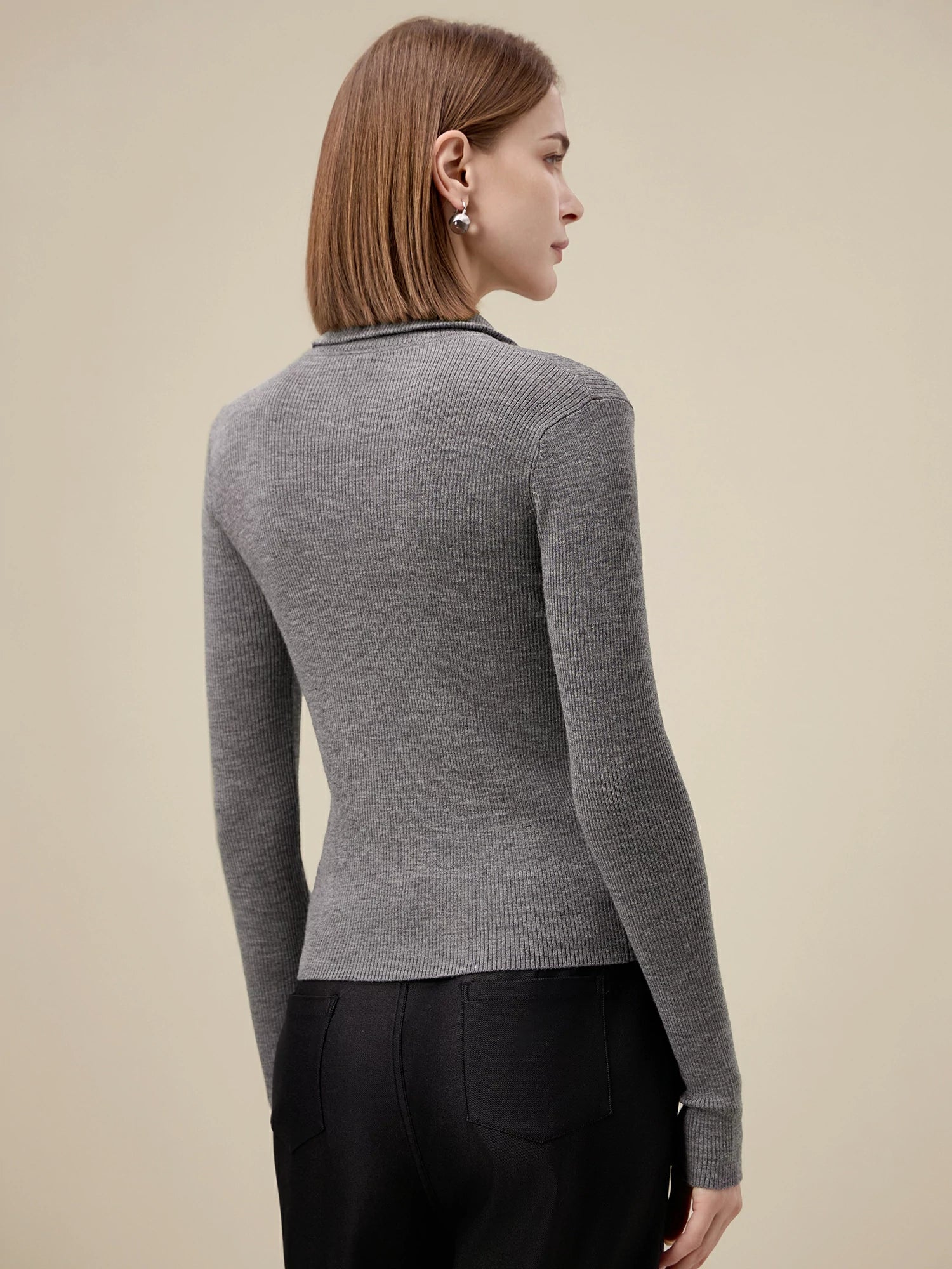 Yün Dik Yaka Çift Fermuarlı %100 Örgü Ceket