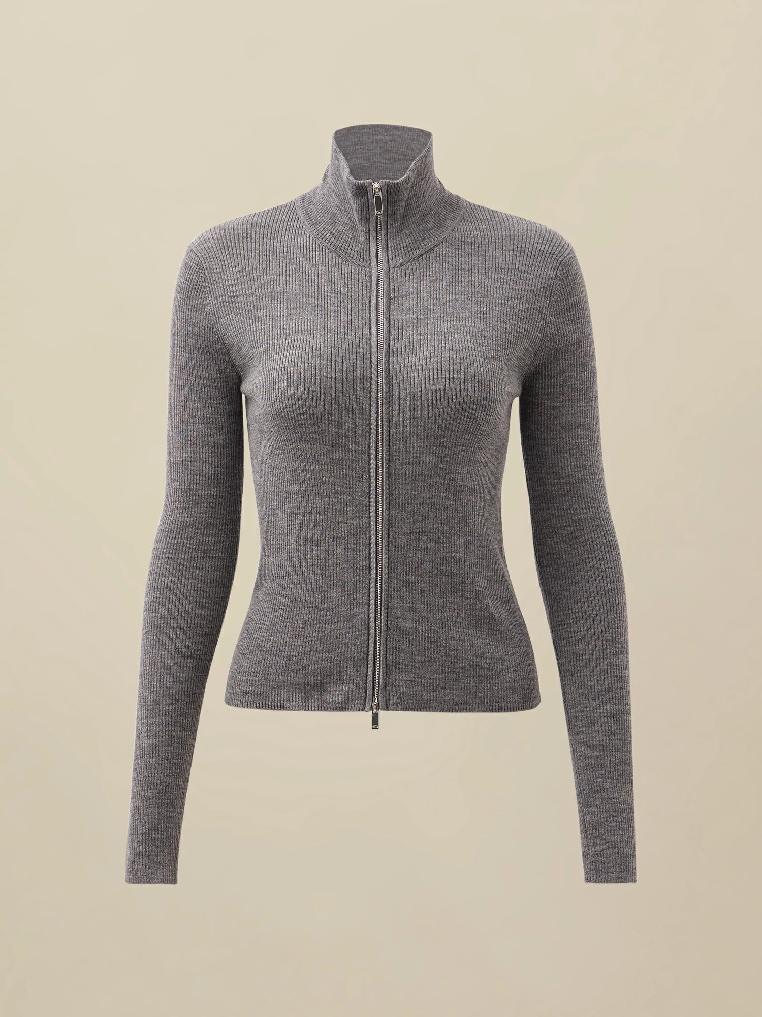 Yün Dik Yaka Çift Fermuarlı %100 Örgü Ceket