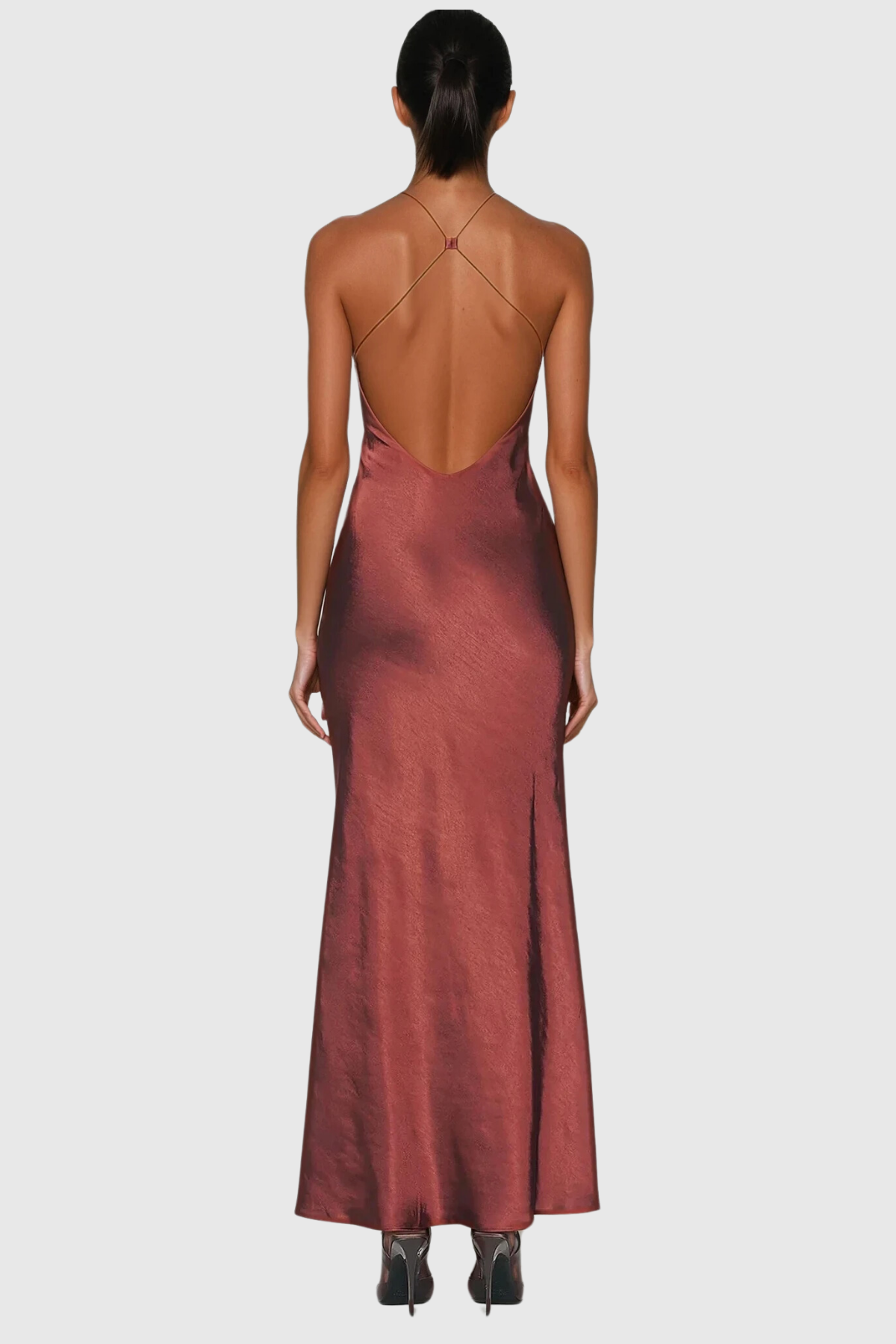 Anevay Dantel Halter Yaka Saten Maksi Elbise