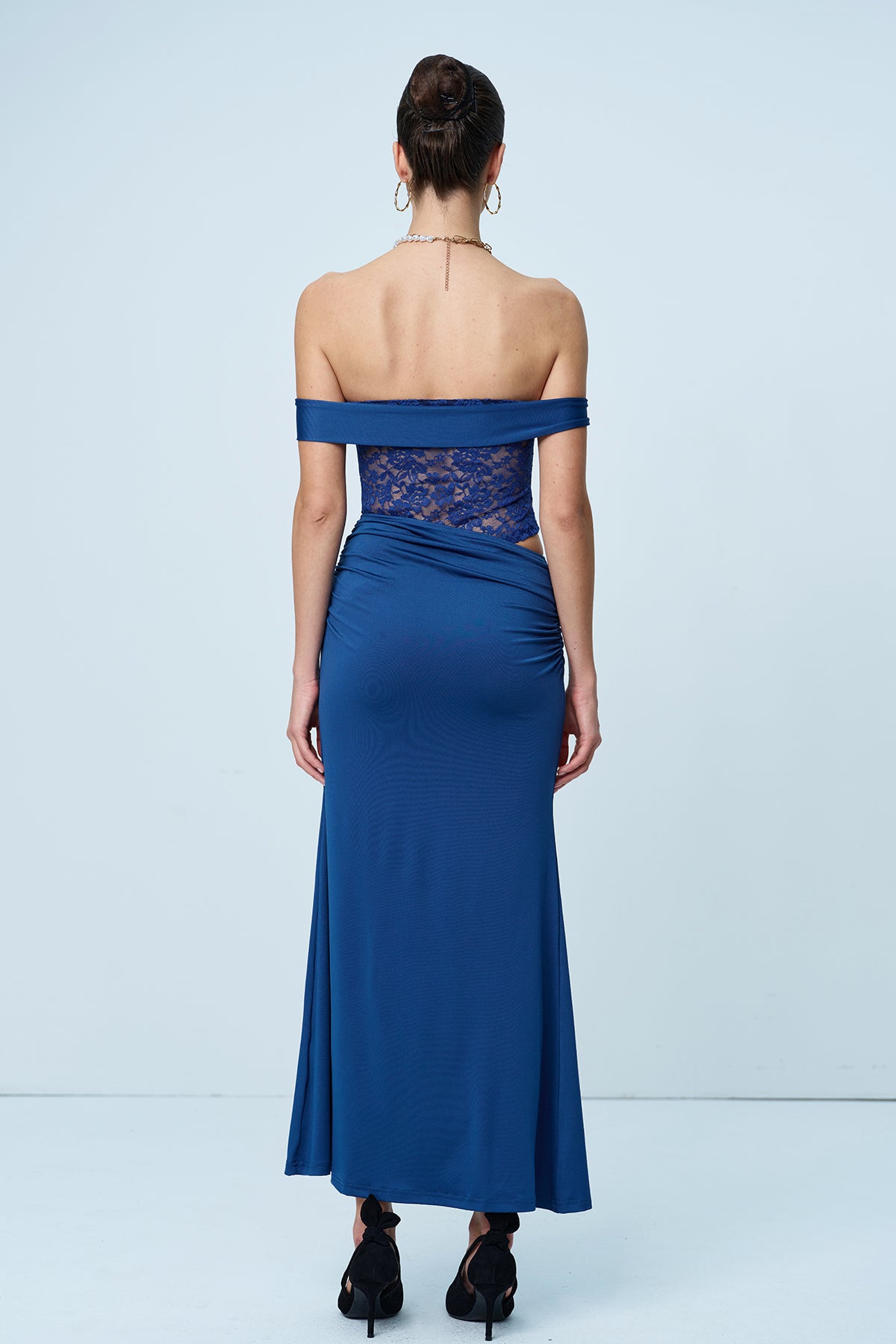 Aniol Straplez Dantel Ruch Maksi Elbise