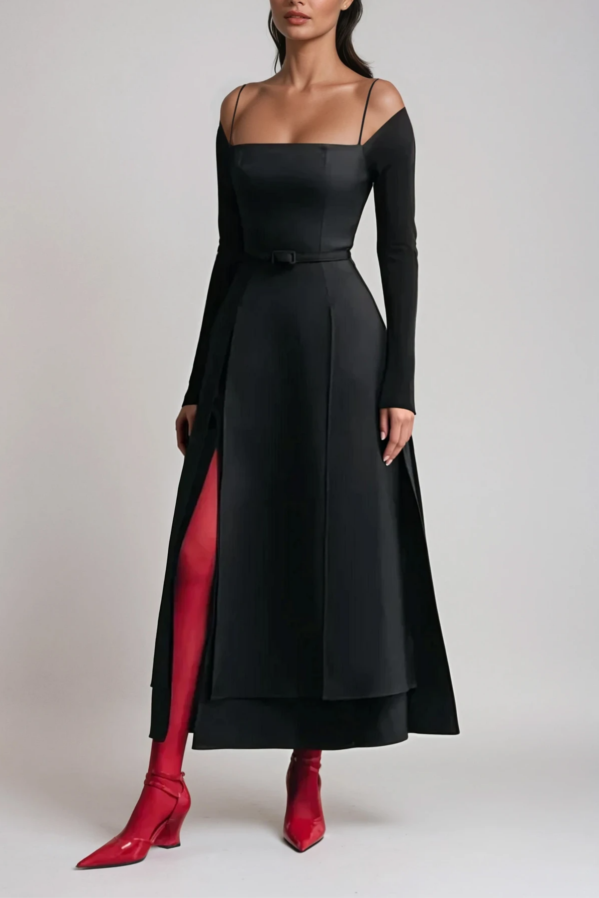 Annelien Dantelli Yırtmaçlı Maksi Elbise Siyah