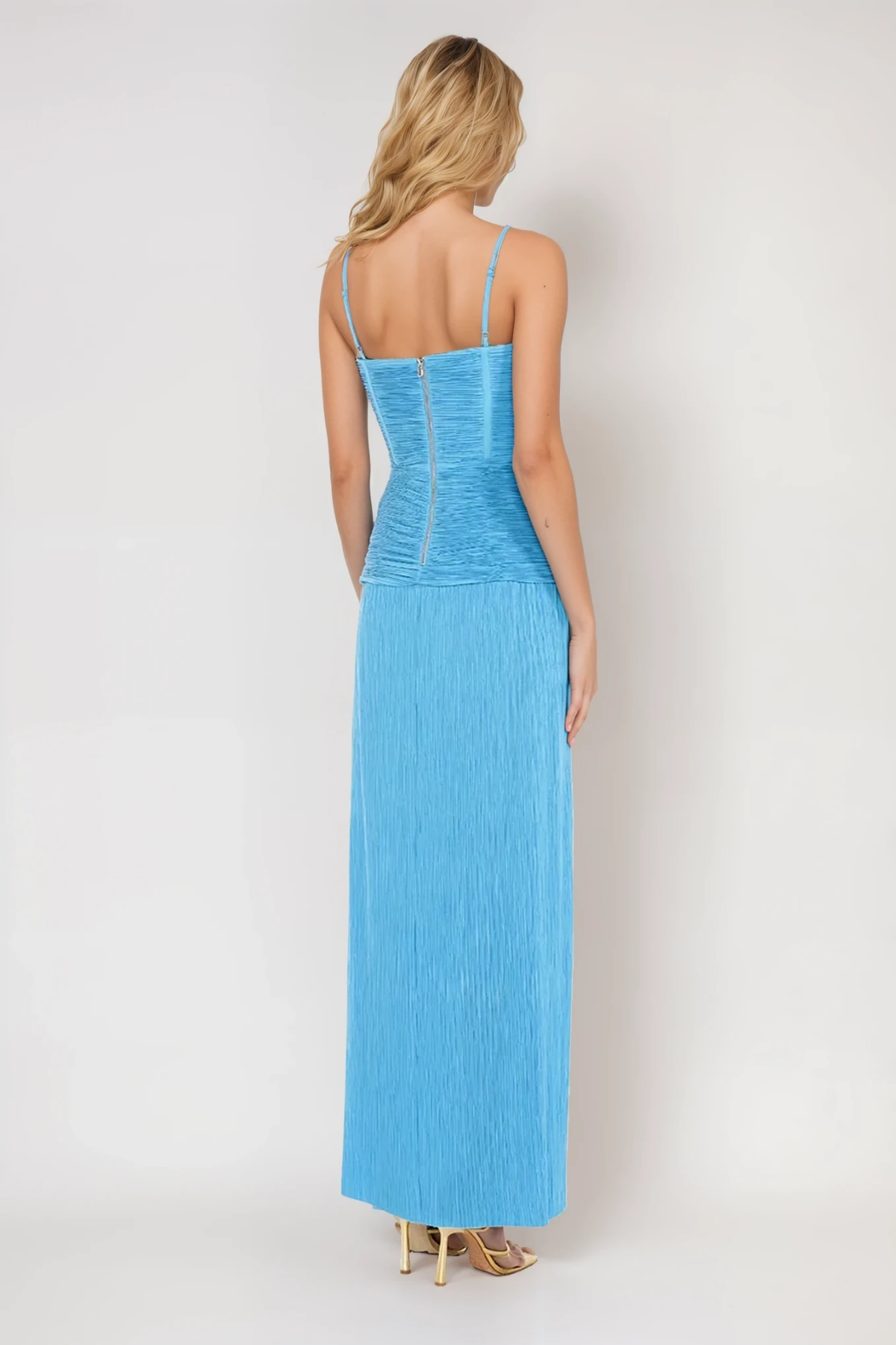 Anstey Ruch Bölmeli Spagetti Maksi Elbise Mavi