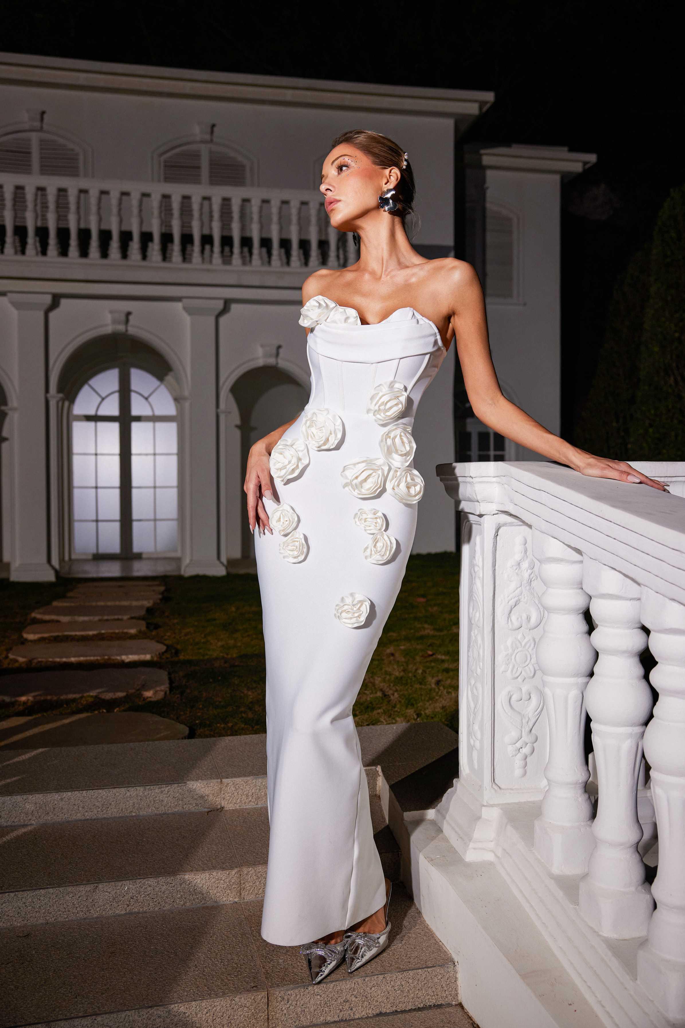 Arushi Straplez Çiçekli Bandaj Maxi Elbise