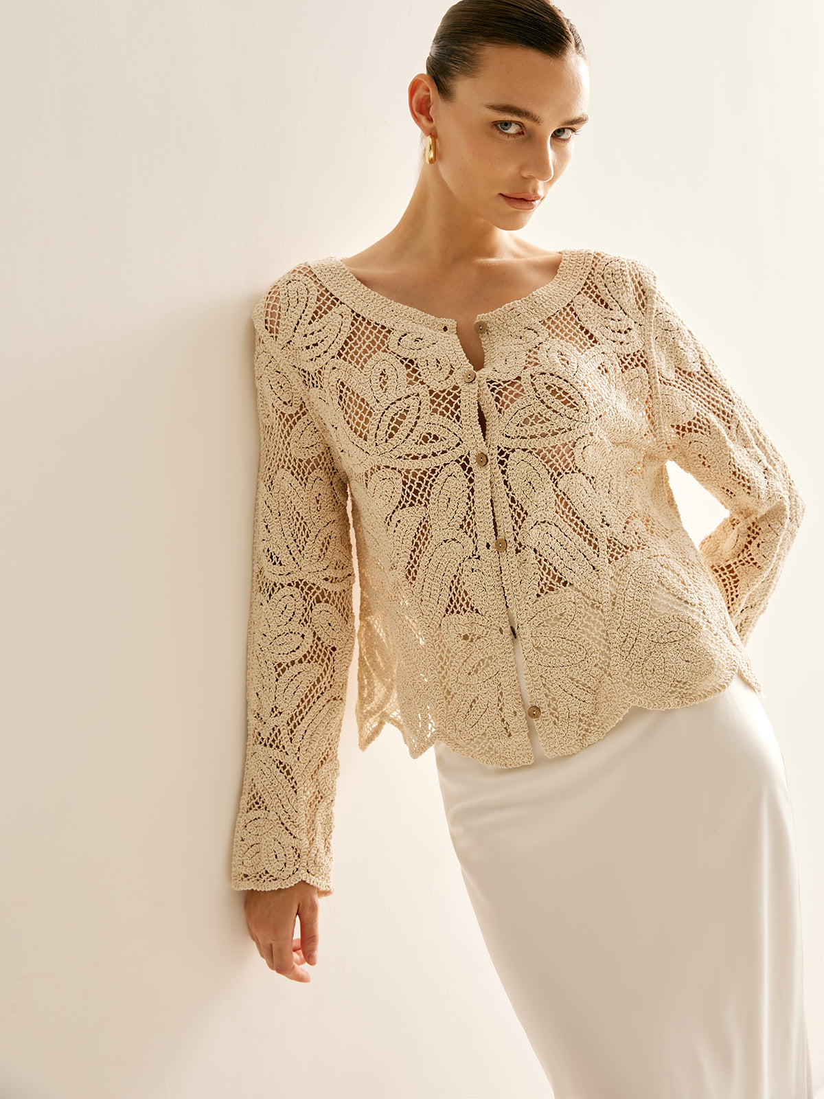 Quintessa İçi Boş Düğmeli Plisse Üst Hırka