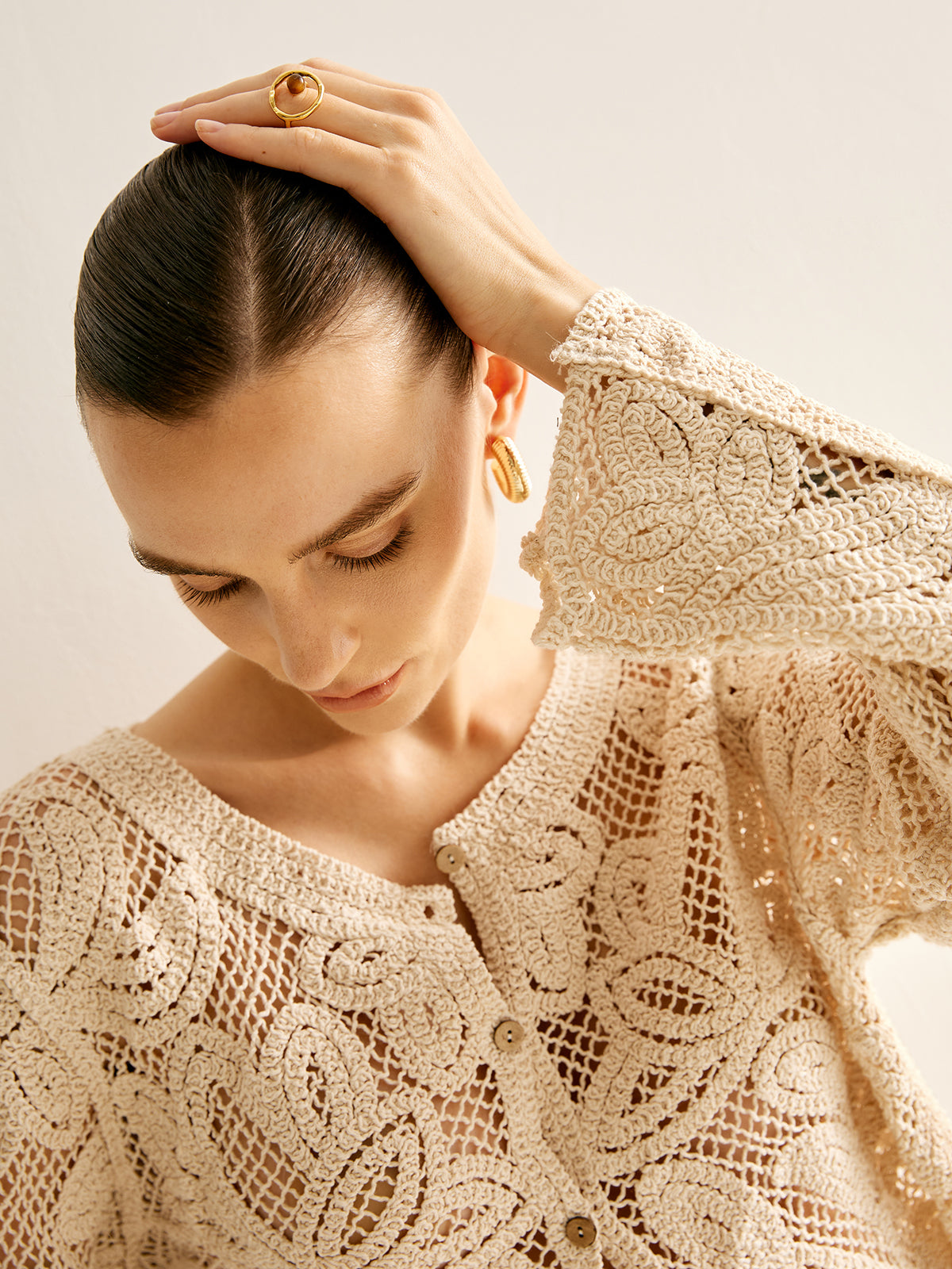 Quintessa İçi Boş Düğmeli Plisse Üst Hırka