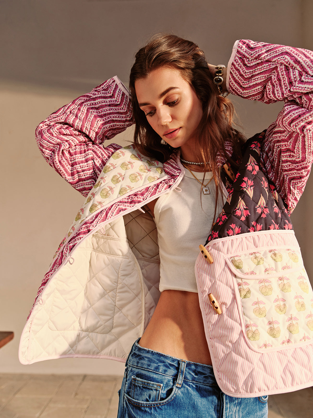 Bety Çiçek Desenli Kapitone Ceket