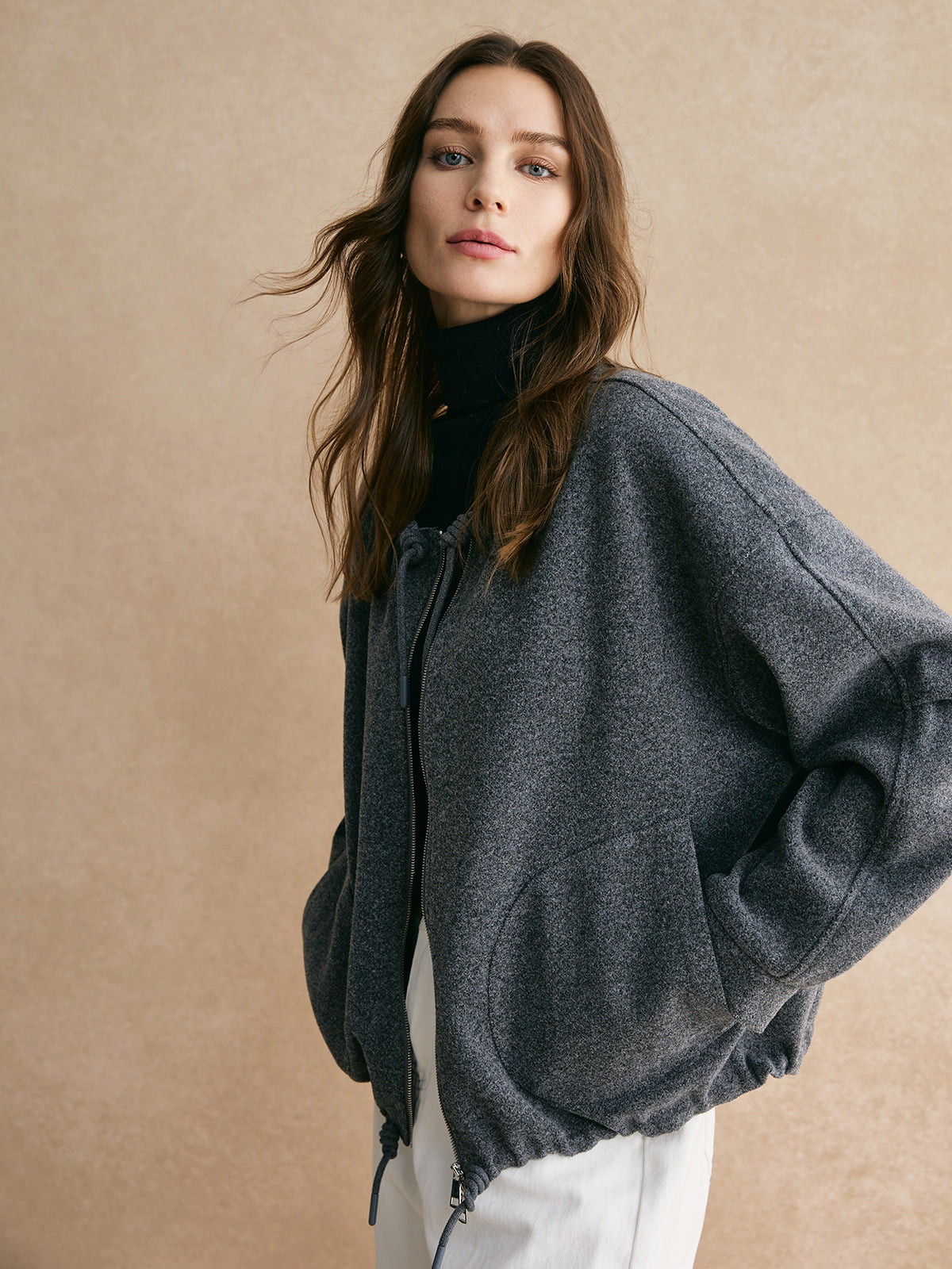 Quintessa Bağcıklı Fermuarlı Bol Ceket