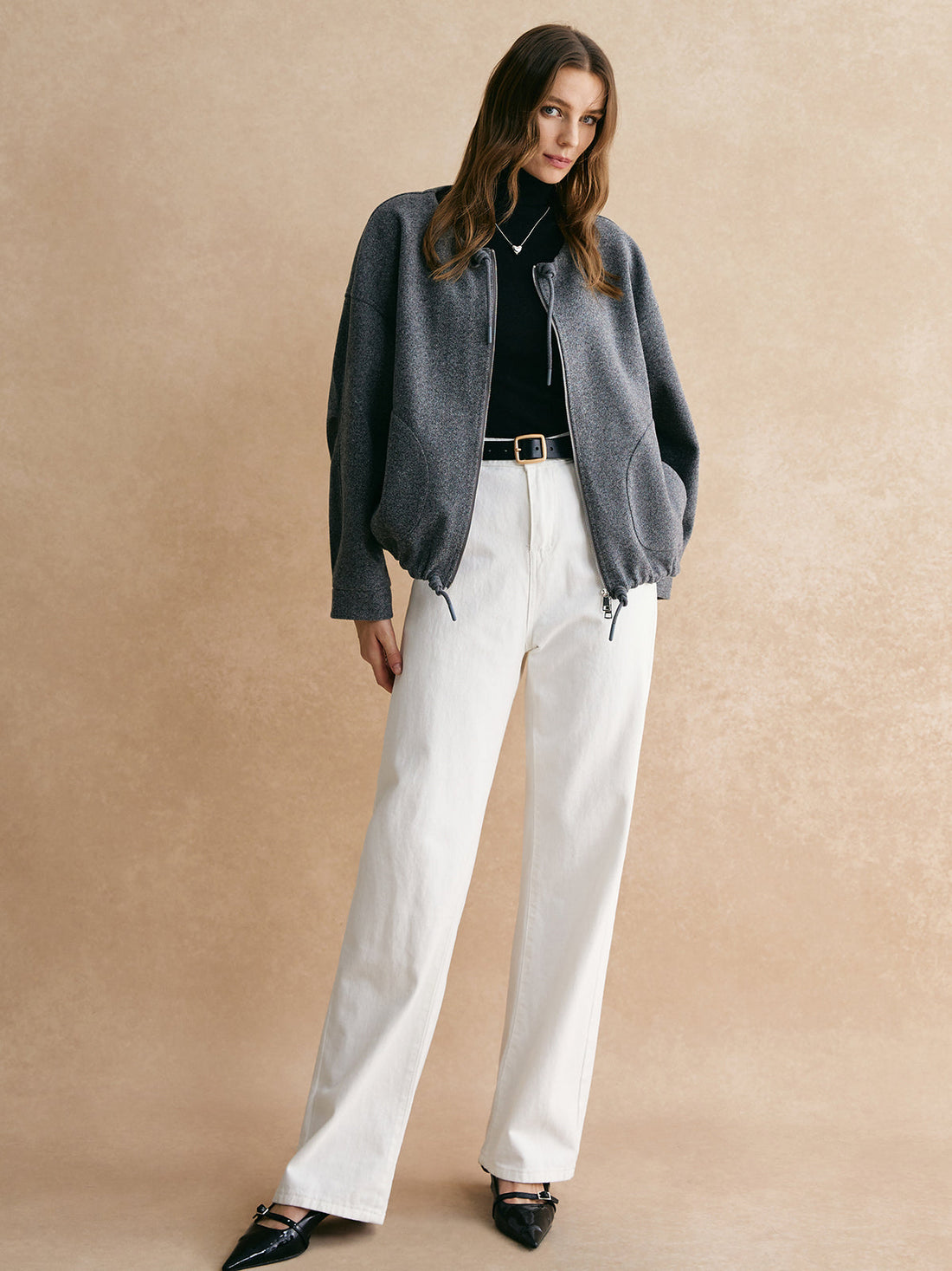 Quintessa Bağcıklı Fermuarlı Bol Ceket