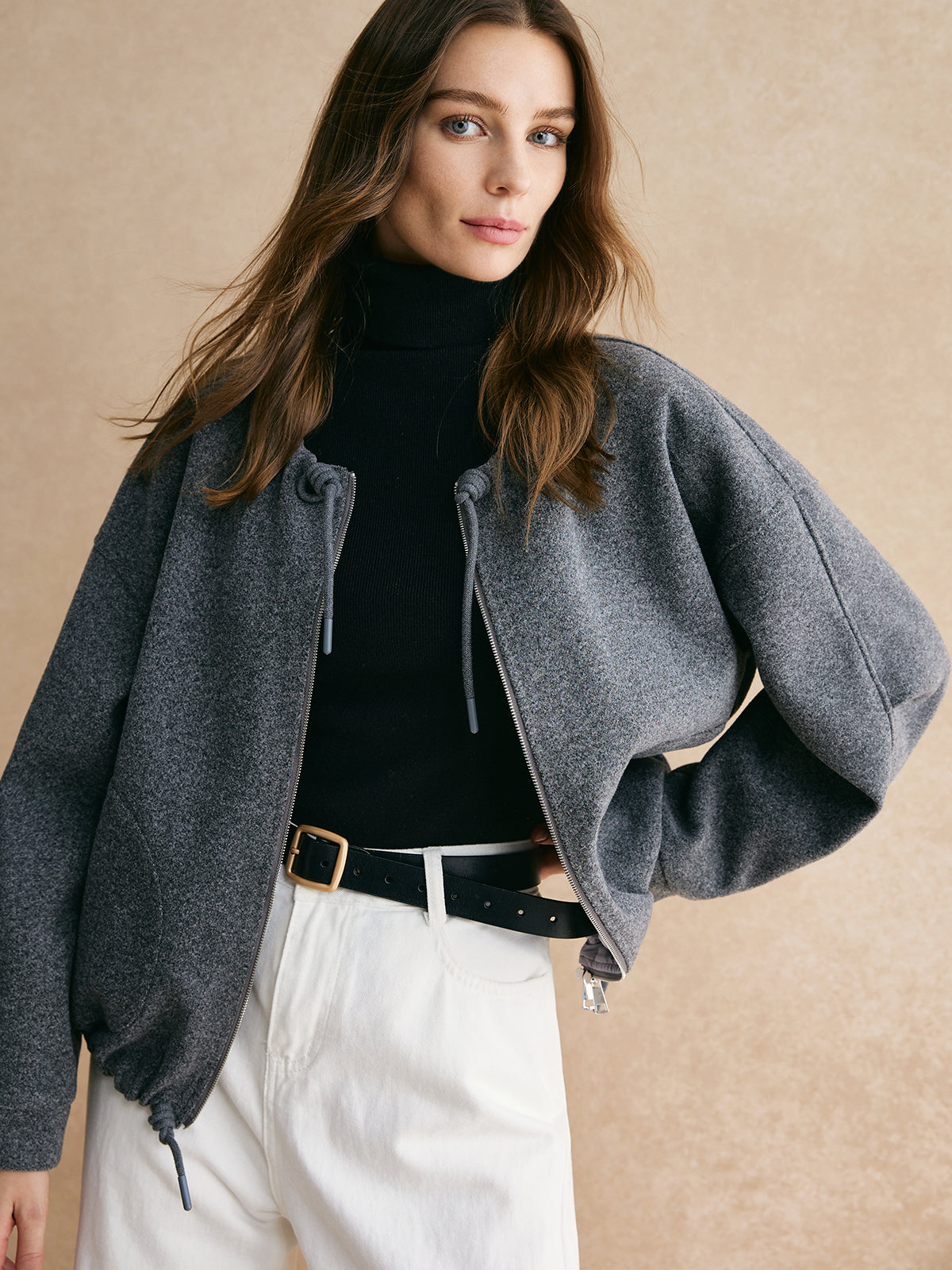 Quintessa Bağcıklı Fermuarlı Bol Ceket