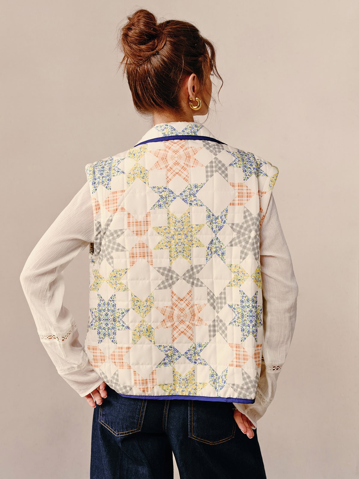 Kontrast Kenar Kapitone Ceket-Yelek