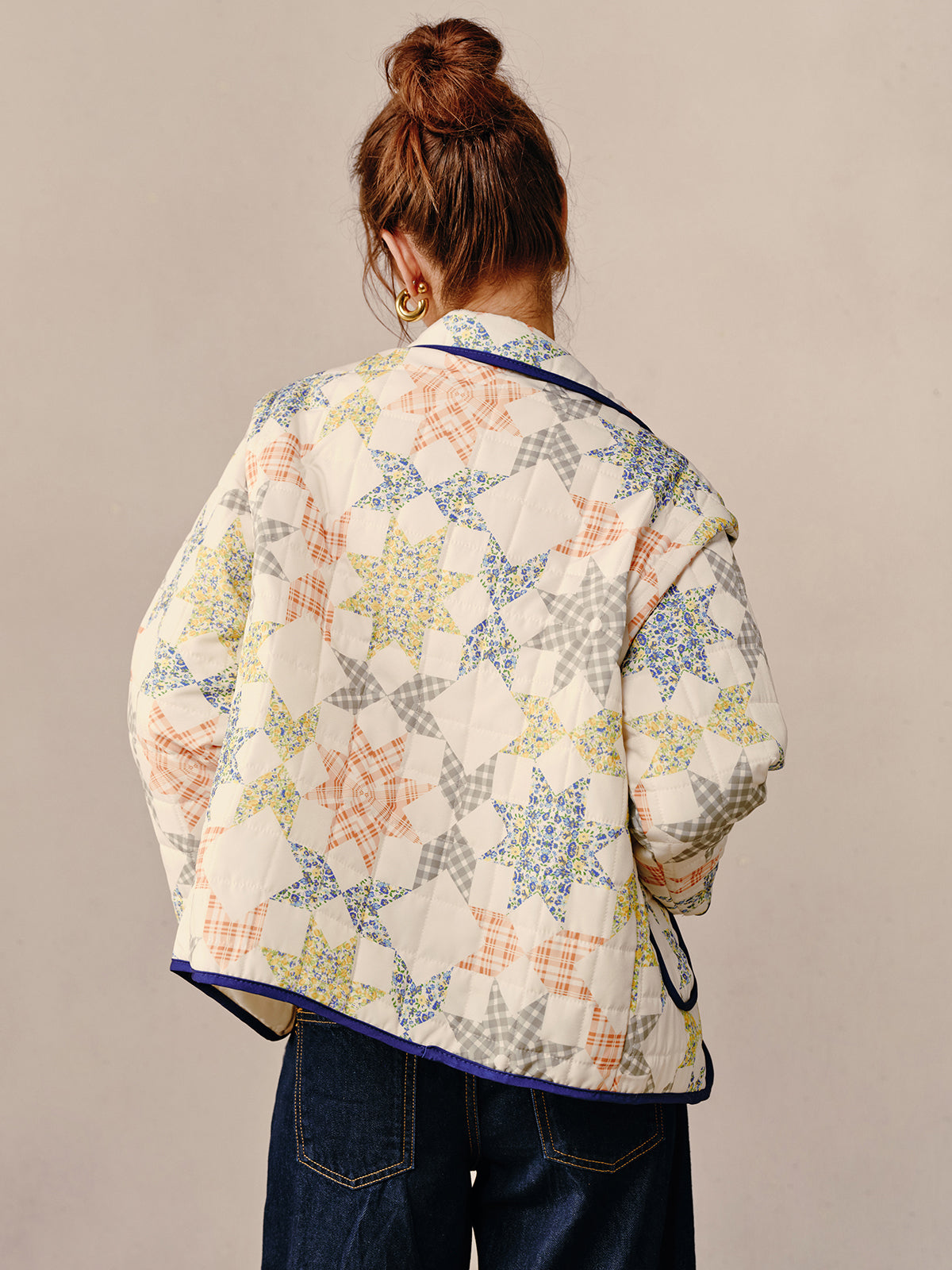 Kontrast Kenar Kapitone Ceket-Yelek