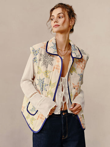 Kontrast Kenar Kapitone Ceket-Yelek