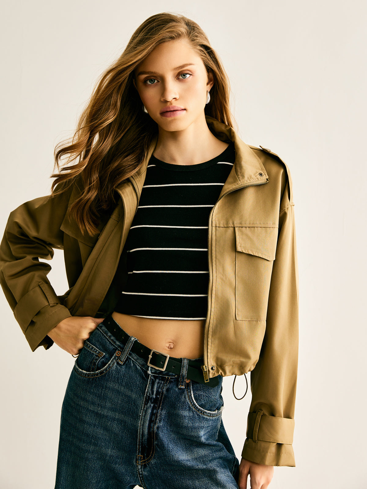 Fermuarlı Kargo Trençkot Ceket