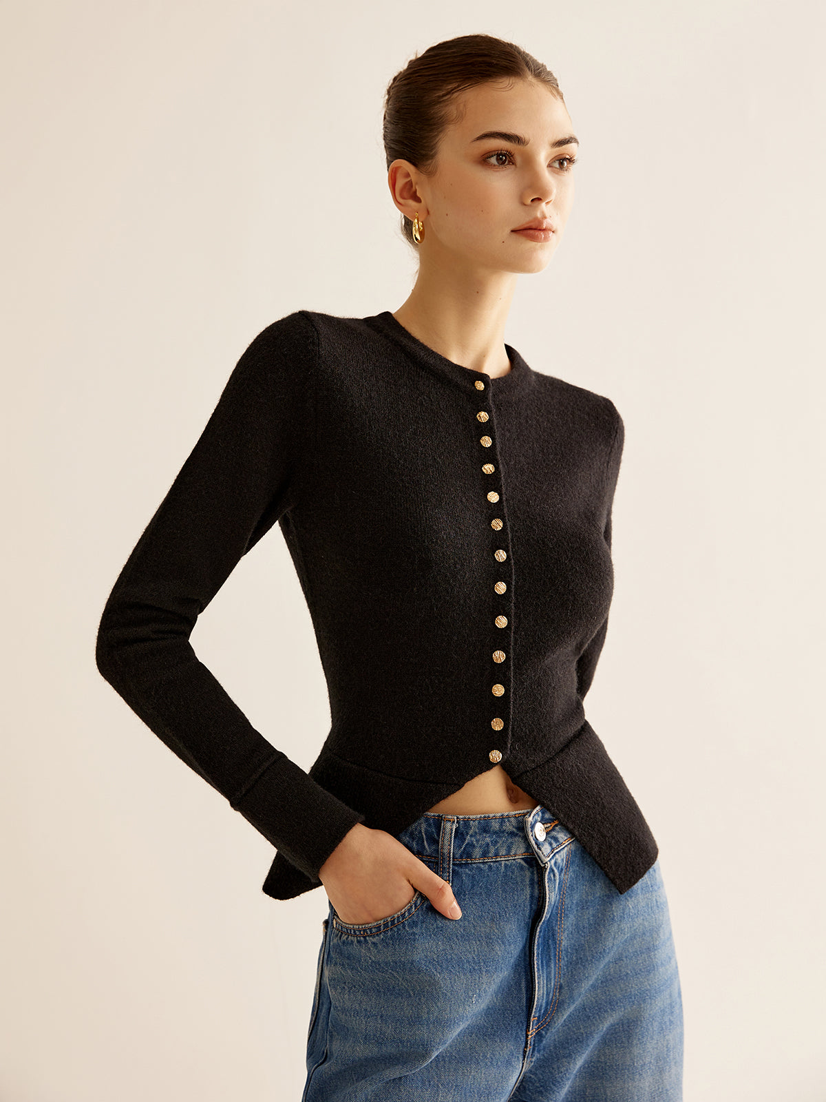 Ondine Düğmeli Yırtmaçlı Hırka