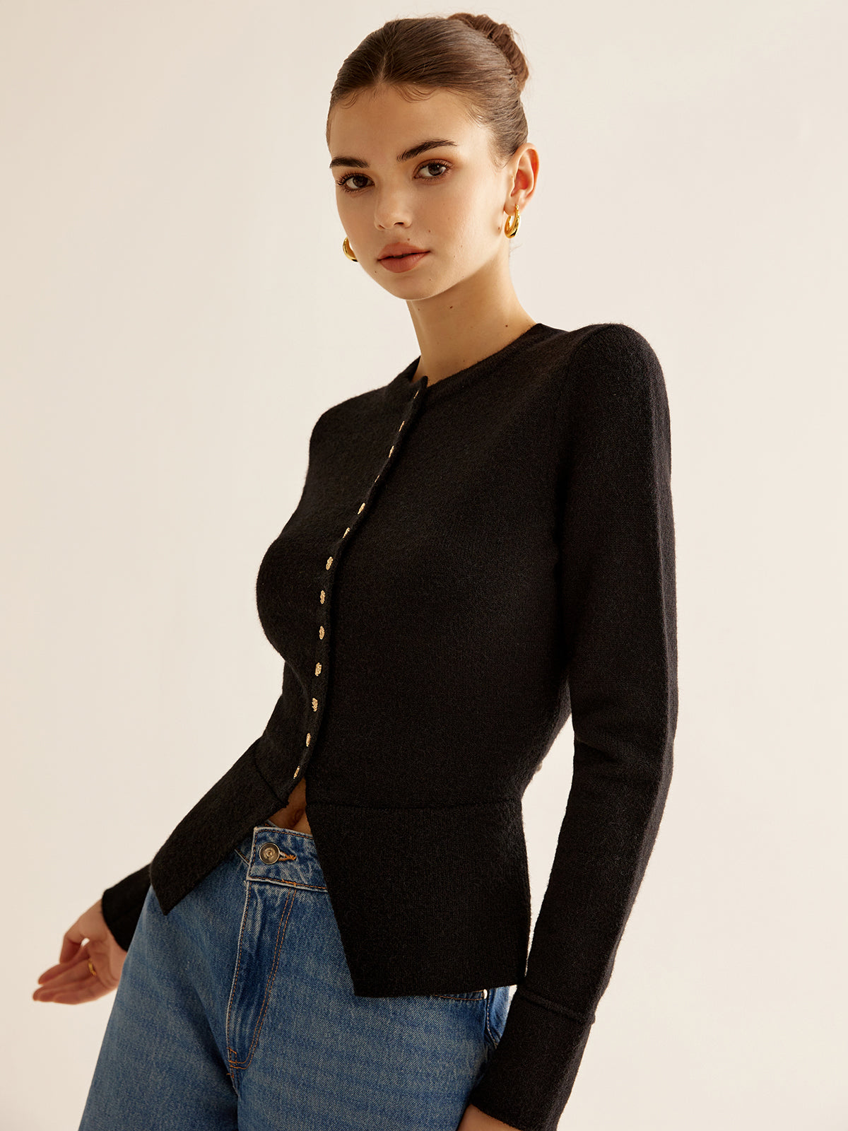 Ondine Düğmeli Yırtmaçlı Hırka