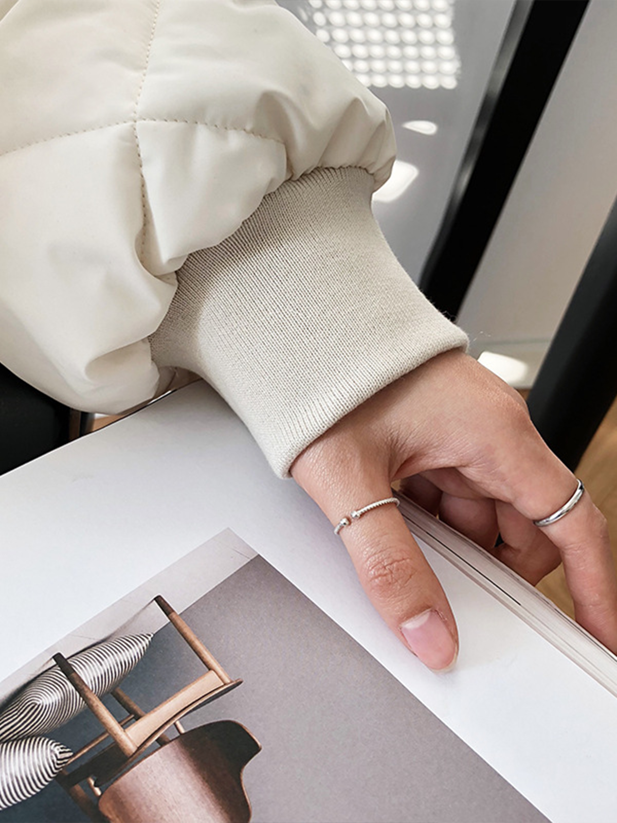 Dikdörtgen Desenli Düğmeli Kapitone Ceket