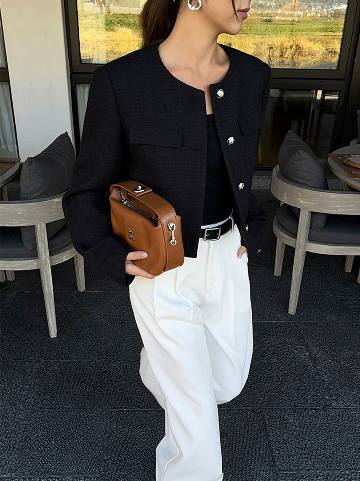 Willa Düğmeli Tweed Ceket