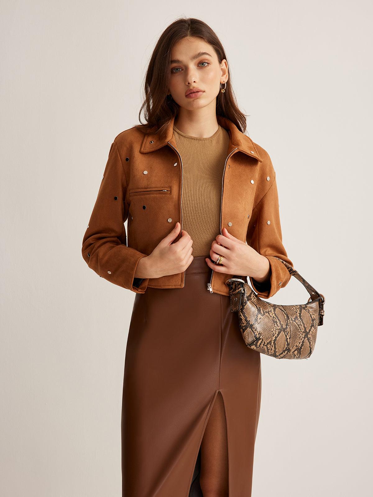 Taş Detaylı Süet Ceket