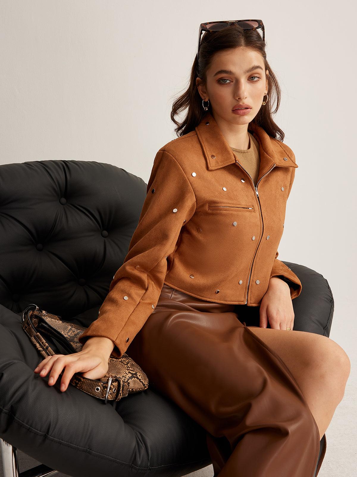 Taş Detaylı Süet Ceket