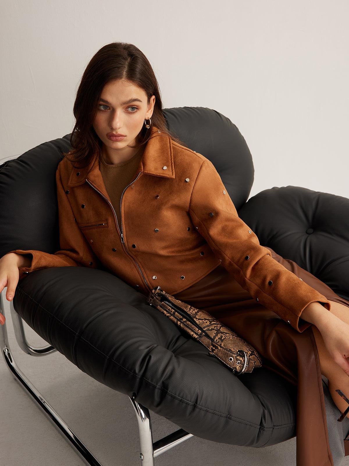 Taş Detaylı Süet Ceket