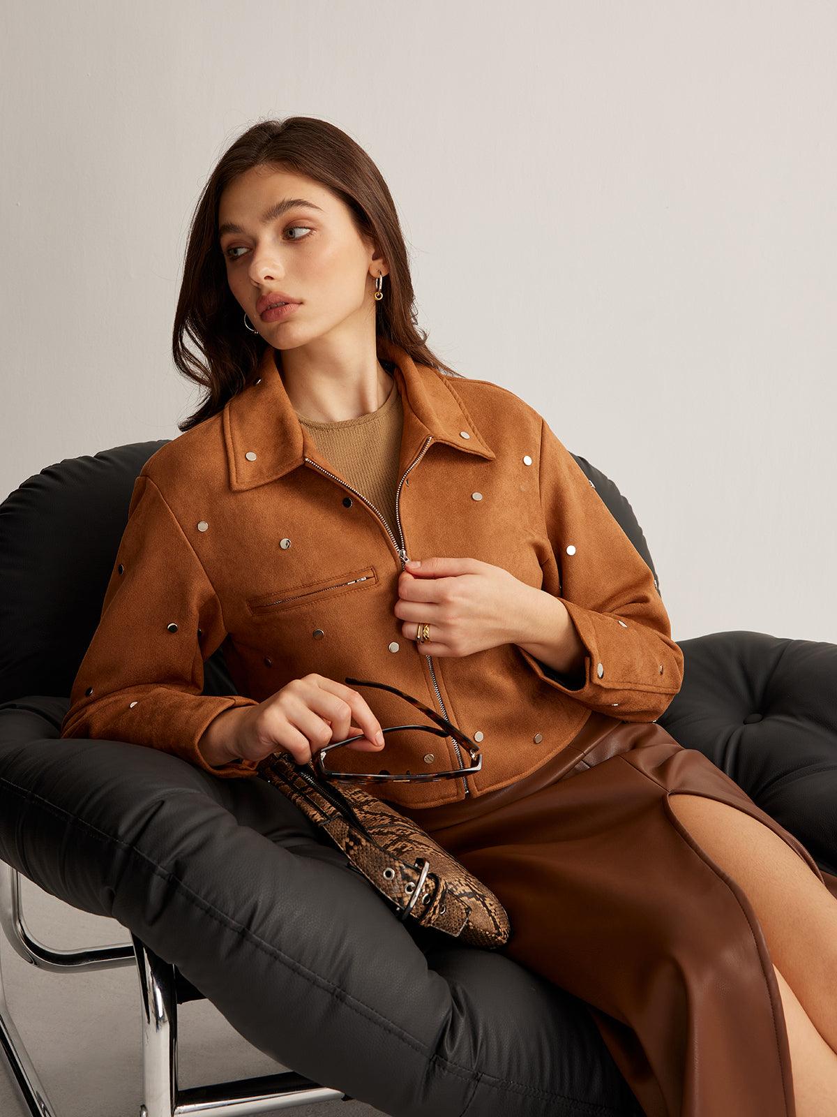 Taş Detaylı Süet Ceket