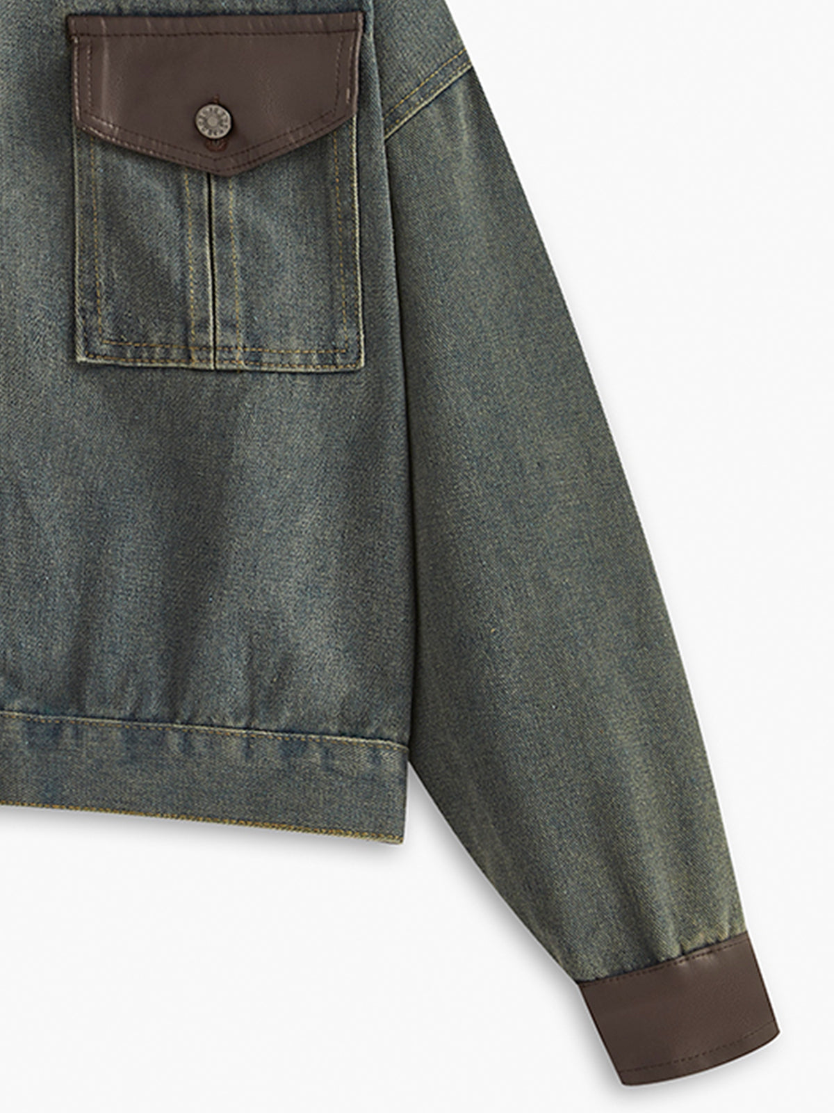 Vintage Kontrast Süslü Yaka Denim Ceket