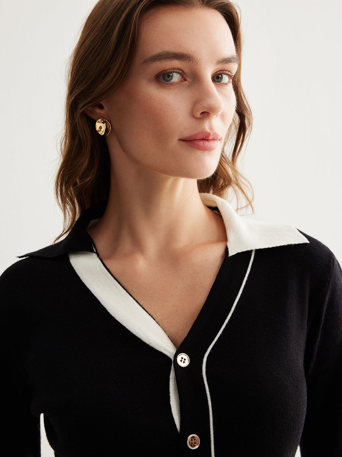 Viviana Renkli Blok Yaka Düğmeli Hırka