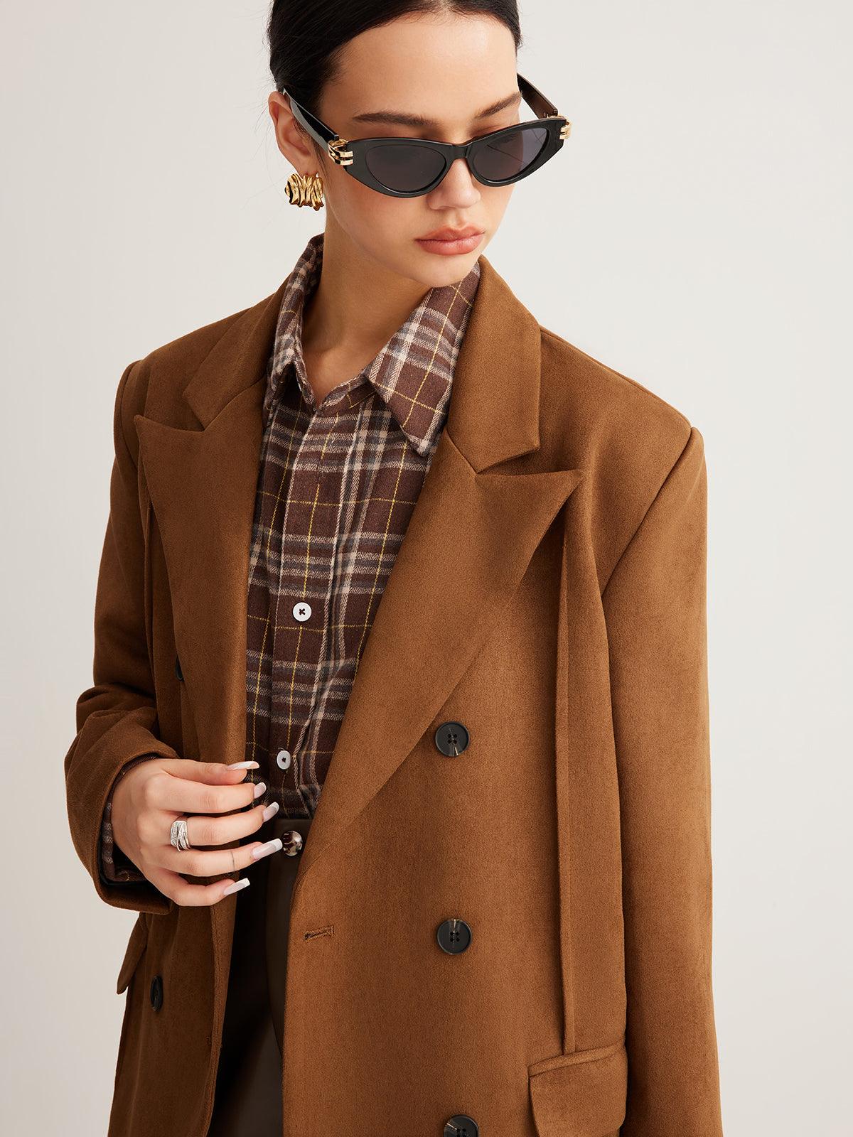 Vintage Caramel Double-Breasted Ceket