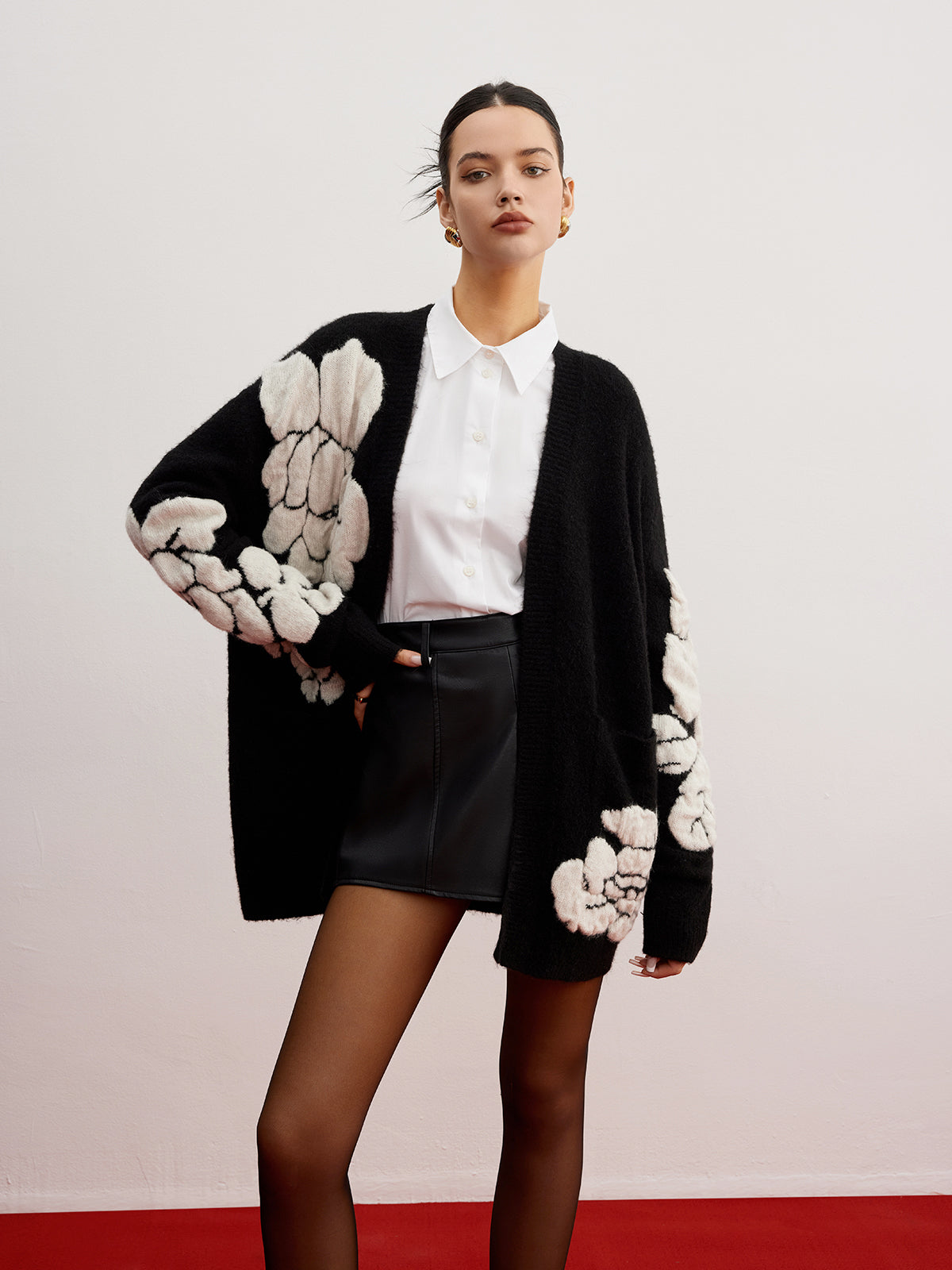 Phaedra Yün Karışımlı Örgü-Çiçekli Hırka