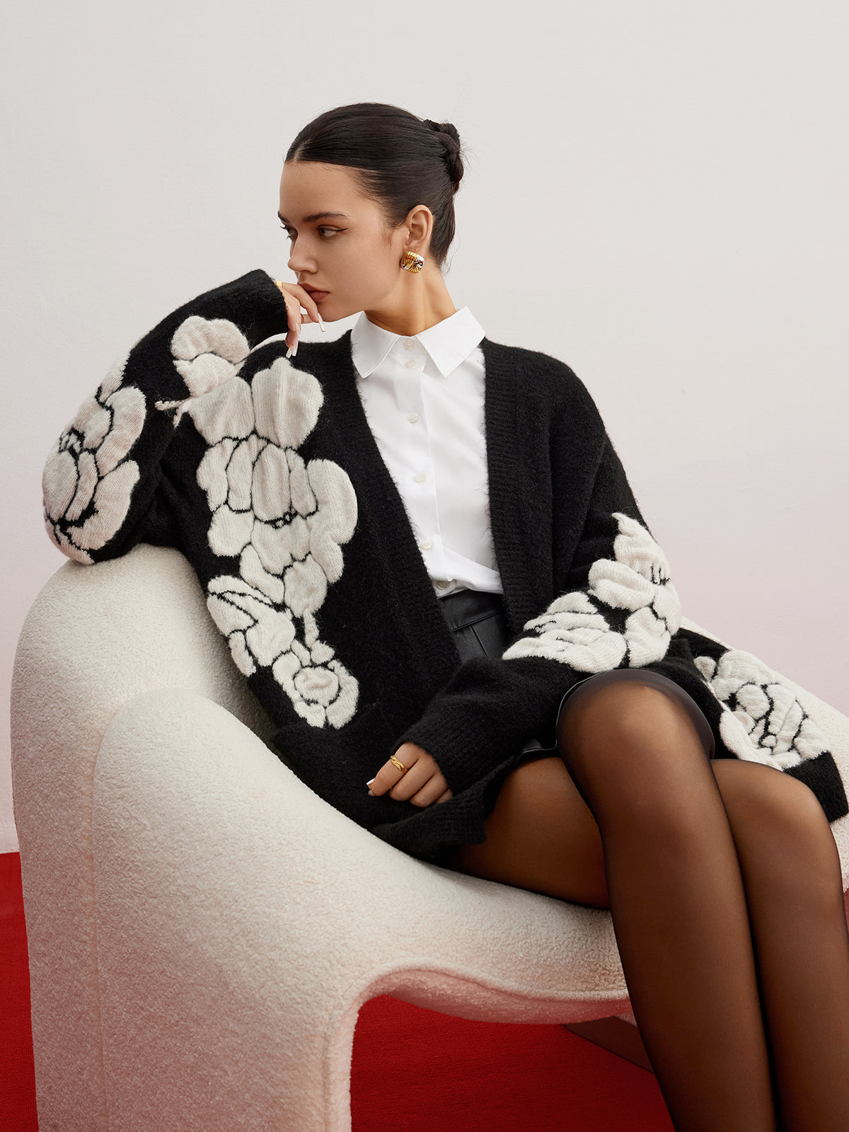 Phaedra Yün Karışımlı Örgü-Çiçekli Hırka