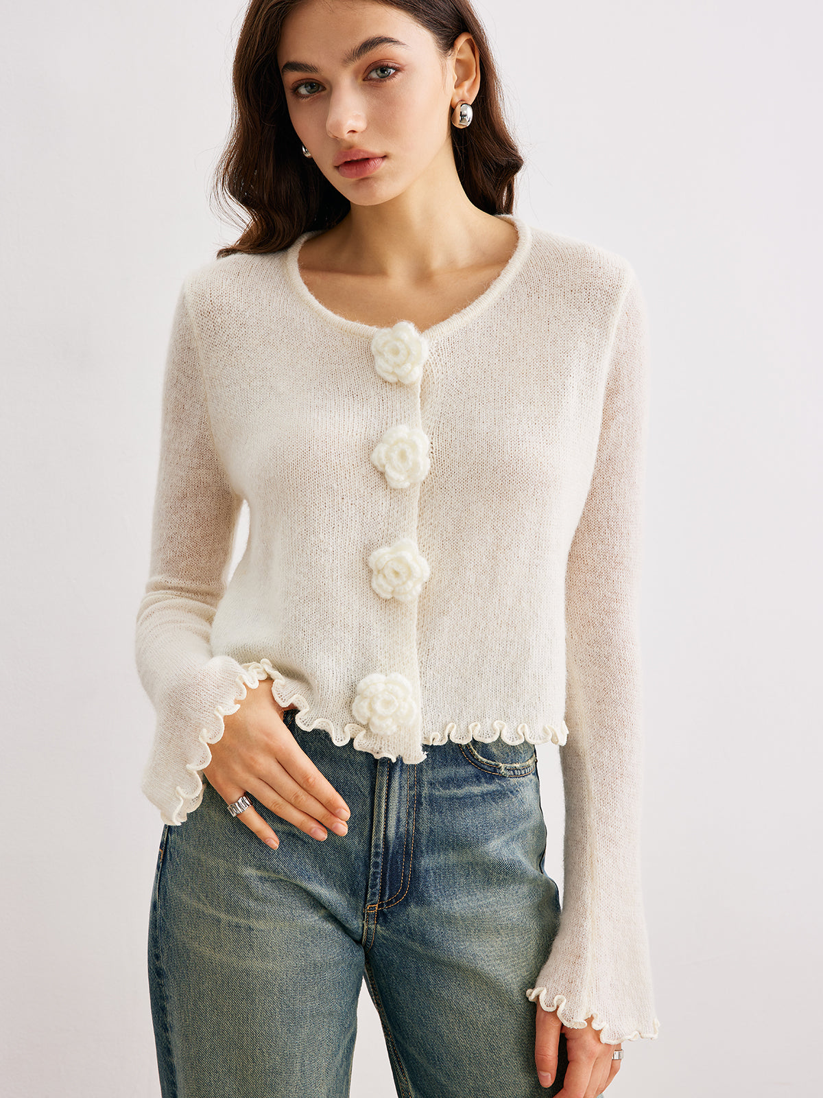 Clementine Yün Karışımlı Çiçekli Hırka Ceket