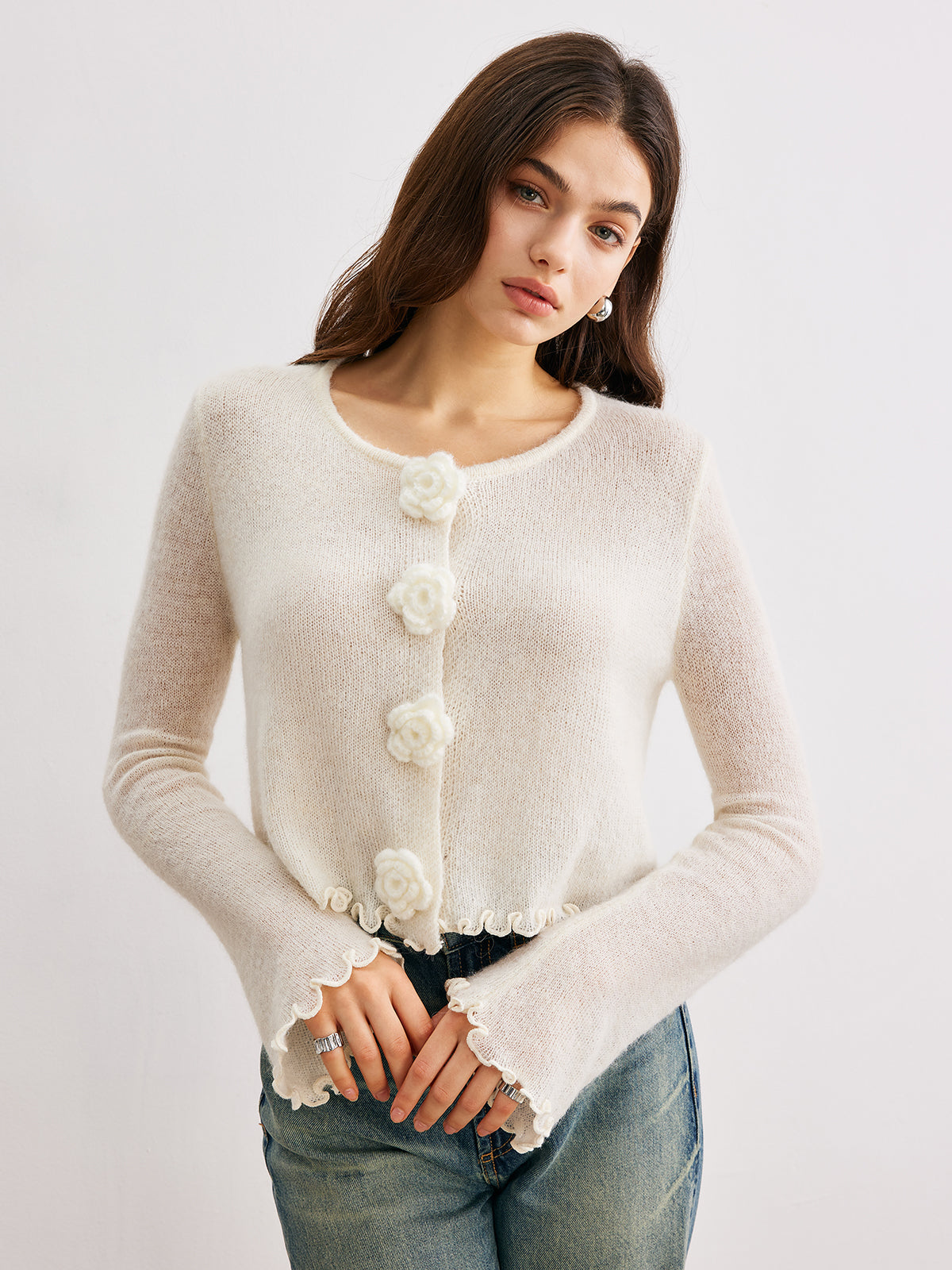 Clementine Yün Karışımlı Çiçekli Hırka Ceket